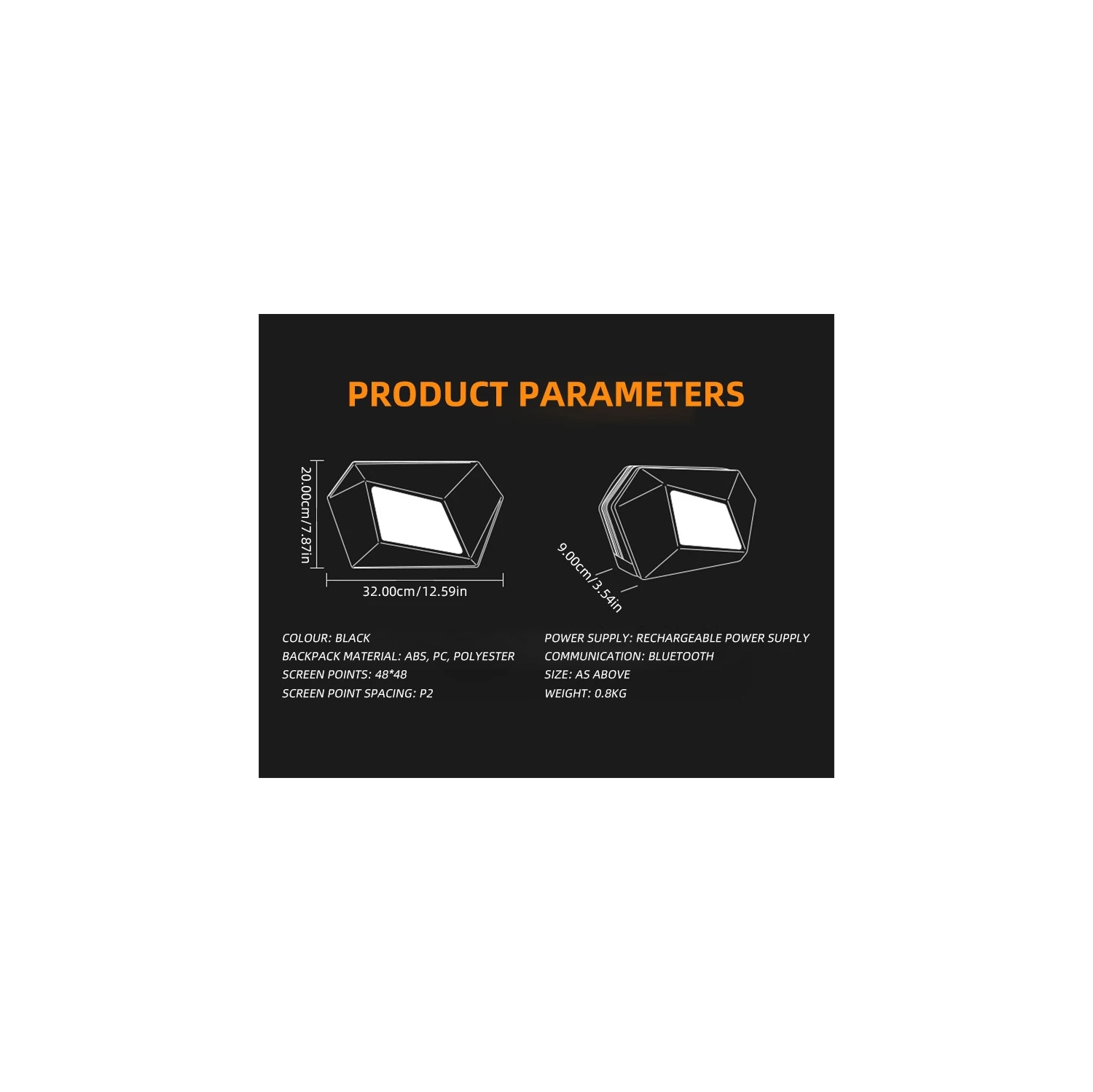 Sac à bandoulière avec écran LED, sac à dos rigide LED pour moto, sac à bandoulière à taille ajustable pour hommes et femmes