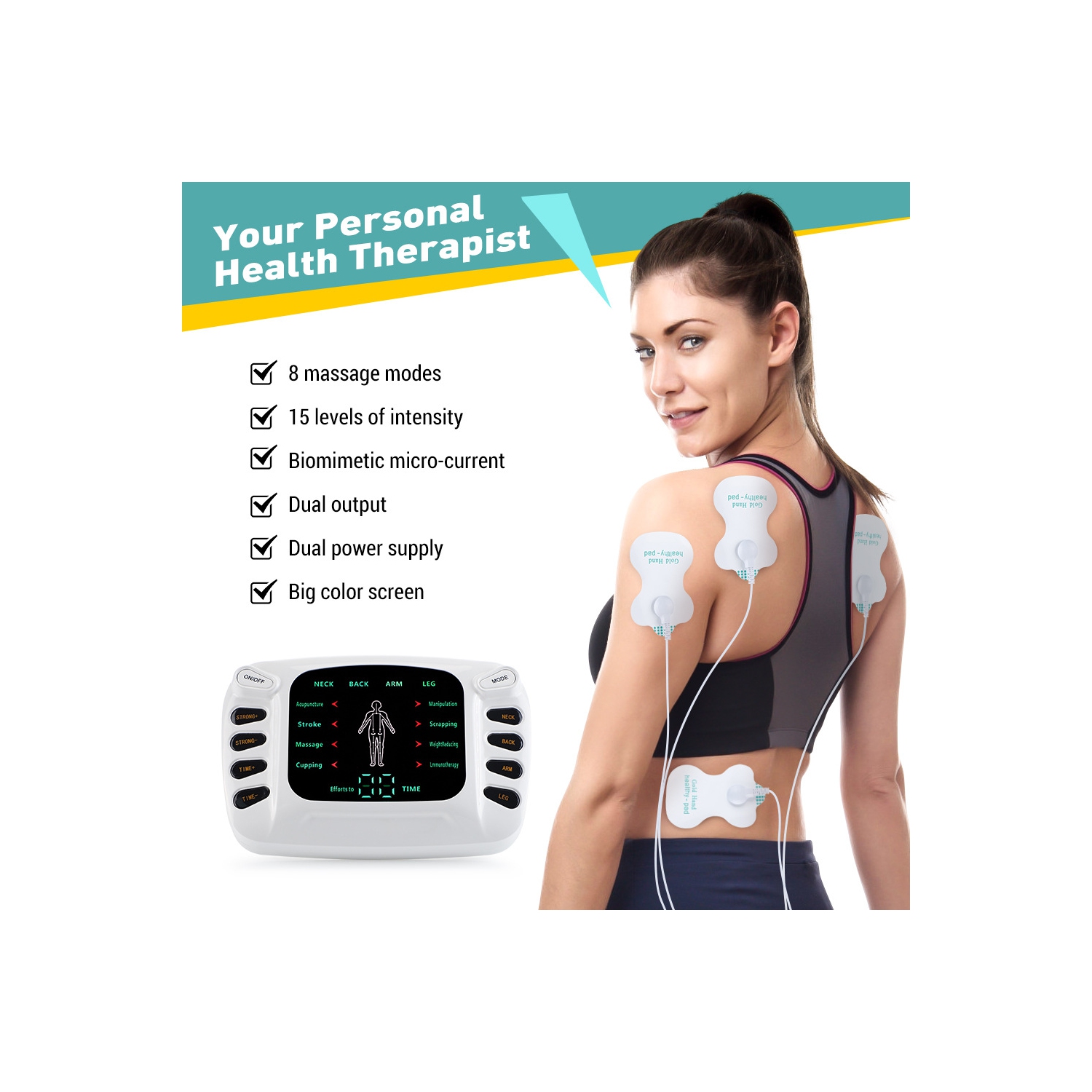 EMS Patch Massager for Pain Relief,Electric Rechargeable Pulse Massager for Back Neck Legs Arms Waist,Portable Pulse Massager