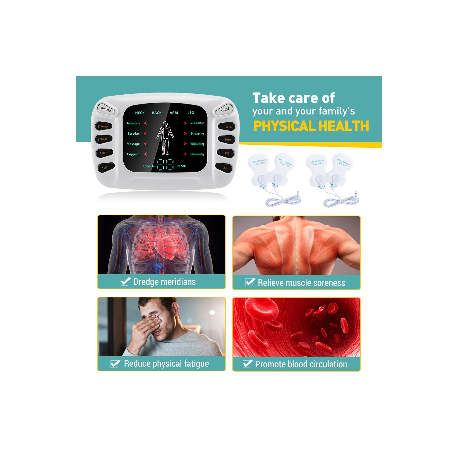 EMS Patch Massager for Pain Relief,Electric Rechargeable Pulse Massager for Back Neck Legs Arms Waist,Portable Pulse Massager