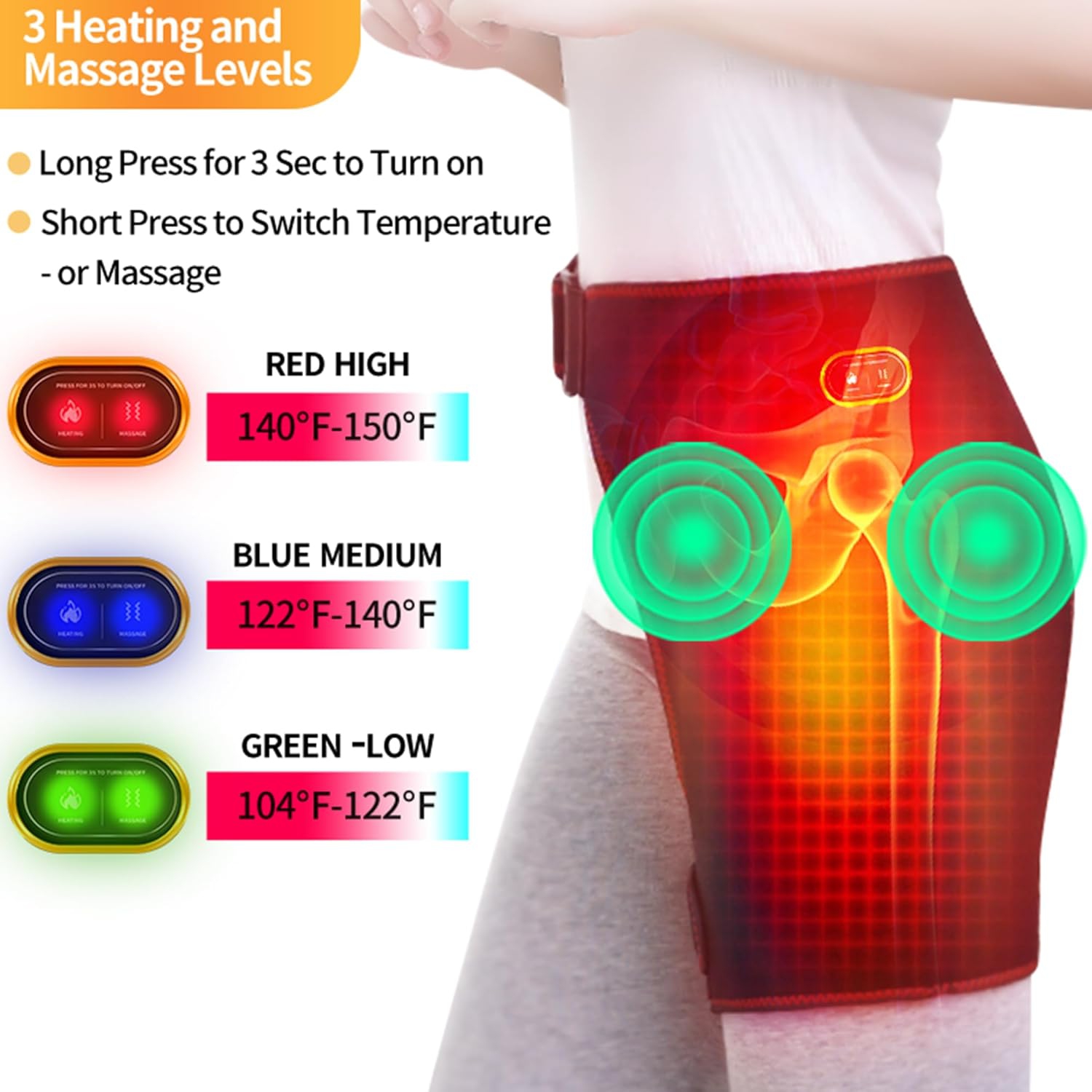 USB Electric Heated Hip Brace Thigh Brace Massager Hip Support Brace for Arthritis Pulled Muscles