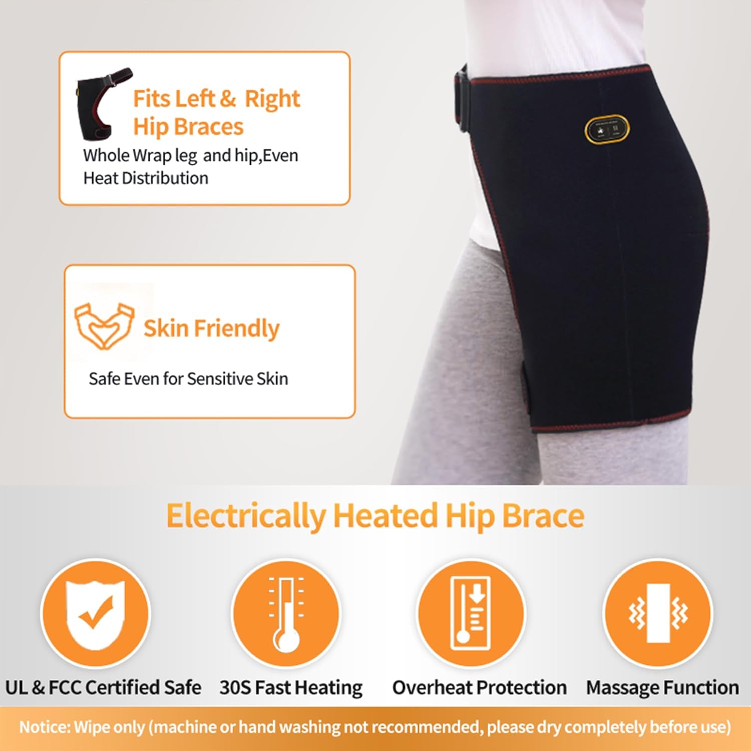 USB Electric Heated Hip Brace Thigh Brace Massager Hip Support Brace for Arthritis Pulled Muscles