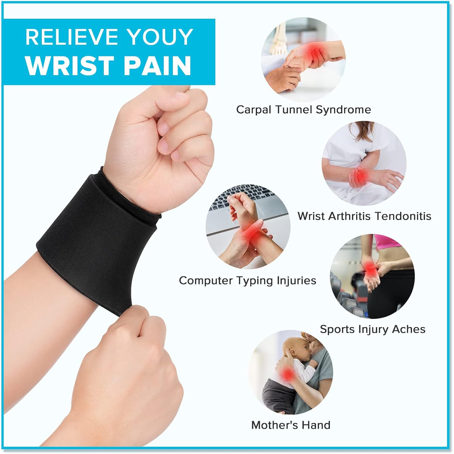 Enveloppe pour le poignet Ice Pack, gel de compression pour les mains Hot & Cold Therapy Pain Relief pour l'enflure de la tendonite d'arthrite