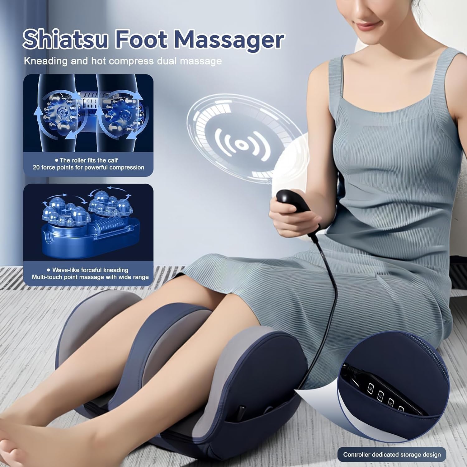Foot Massage Machine with Heat Deep Tissue Shiatsu Massager Foot Therapy Machine Kneading Hot Compress Foot Calf Massager