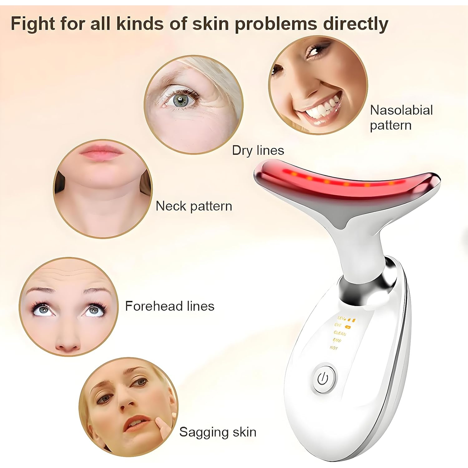 Appareil de beauté pour le visage à DEL à 7 couleurs,Outil de massage pour le visage et le cou,Appareil de massage anti-rides anti-lumière