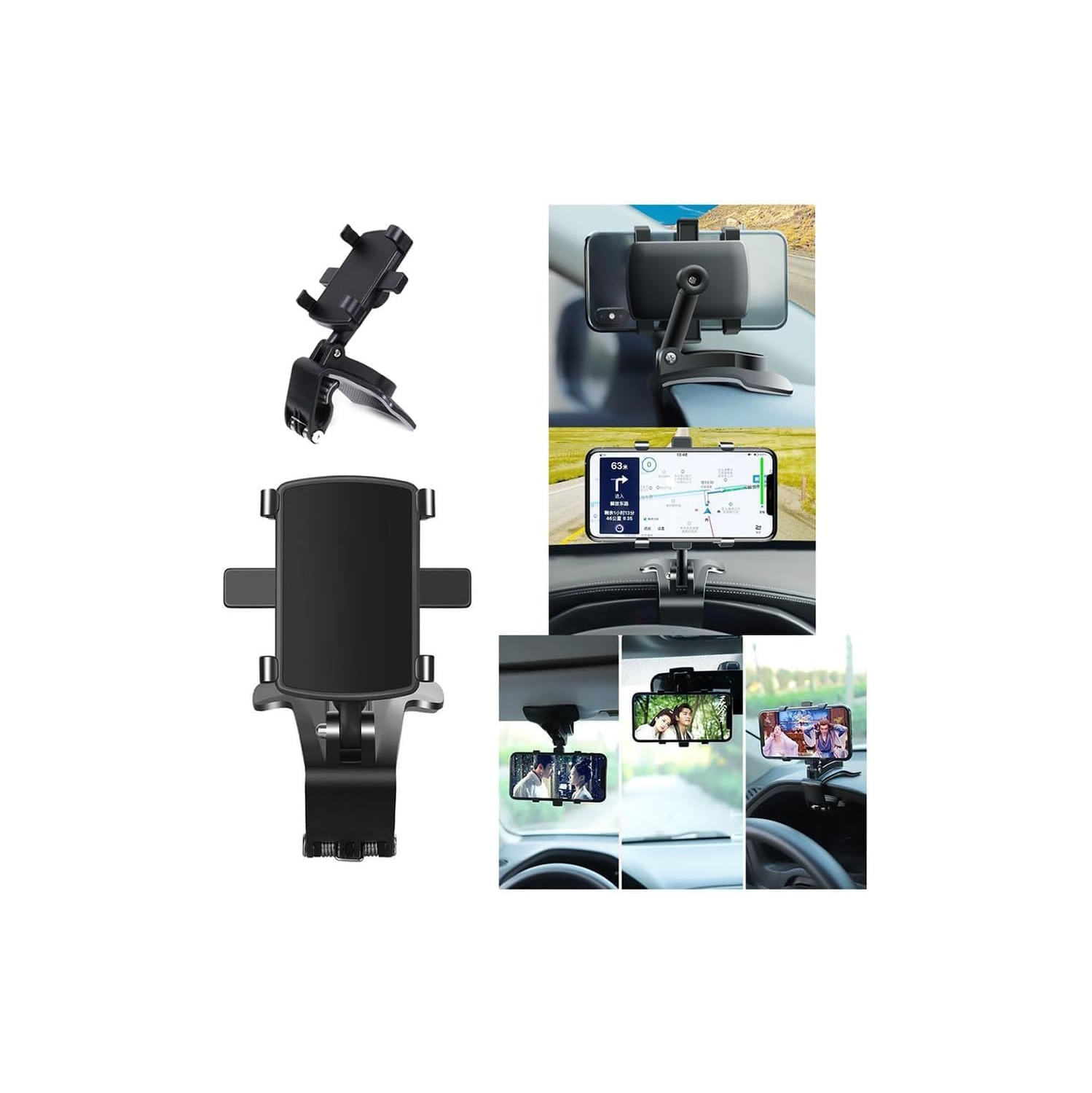 Support de téléphone mobile de voiture, support rotatif multifonction pour téléphone mobile de navigation du rétroviseur de tableau de bord