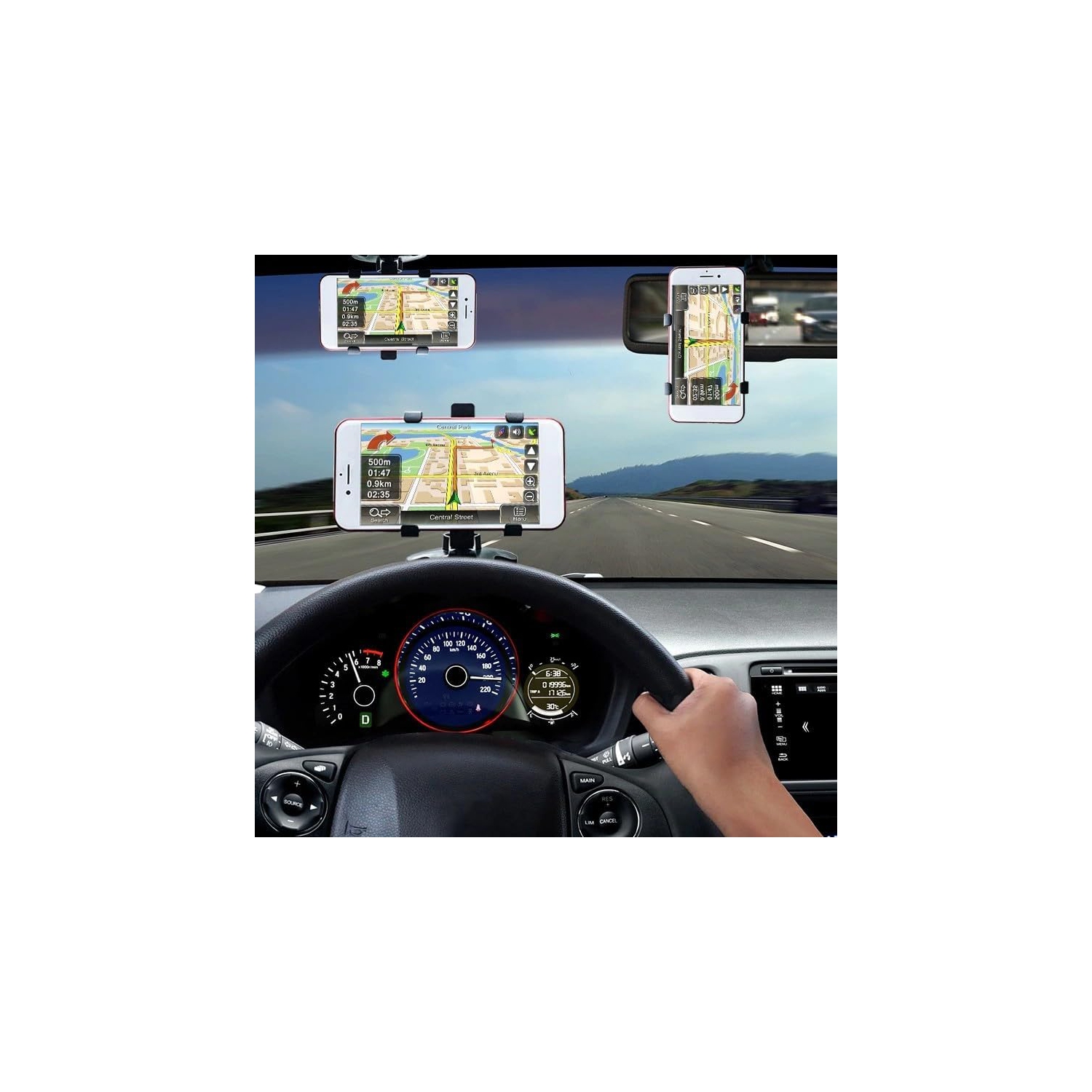 Support de téléphone mobile de voiture, support rotatif multifonction pour téléphone mobile de navigation du rétroviseur de tableau de bord