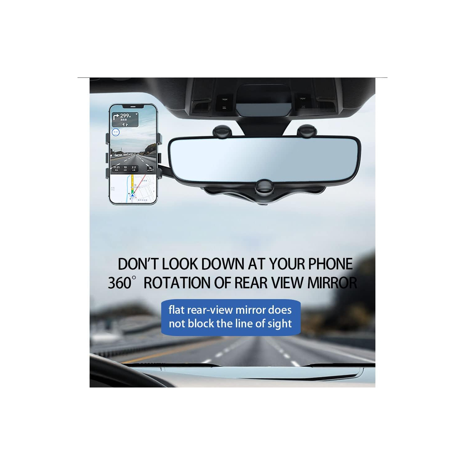 Support de rétroviseur de voiture, support de téléphone de voiture pivotant et rétractable à 360°, adapté pour iPhone et tous les smartphones