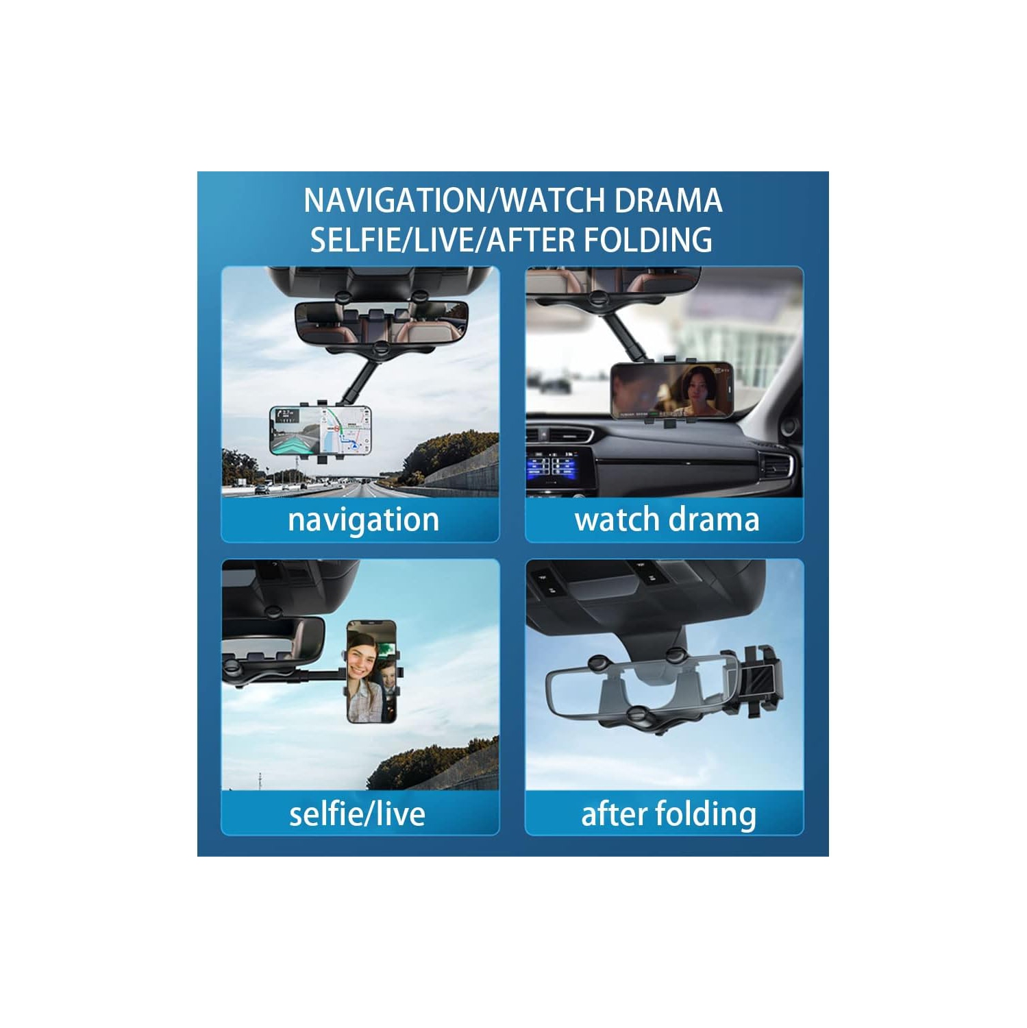 Support de rétroviseur de voiture, support de téléphone de voiture pivotant et rétractable à 360°, adapté pour iPhone et tous les smartphones