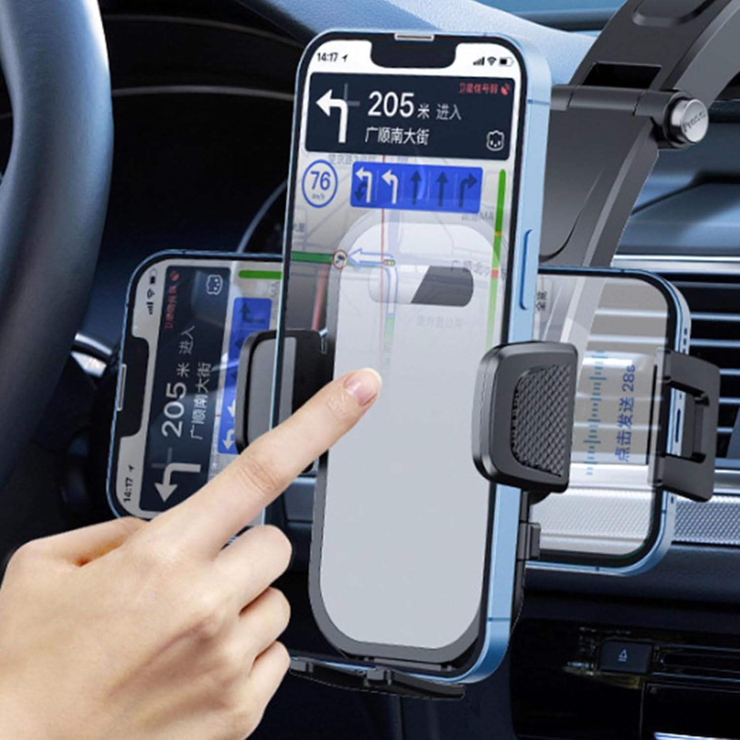 Car phone holder, non-slip adhesive, 360° rotating telescopic arm, one-handed operation, easy installation