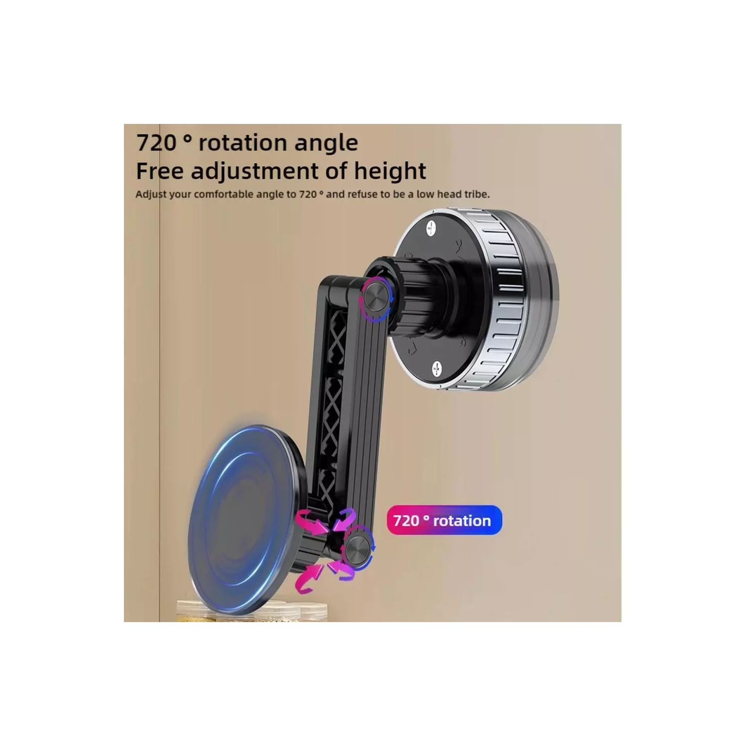 Magnetic Phone Holder 360° Rotating Vacuum Adsorption Strong Suction Cup Car Mount