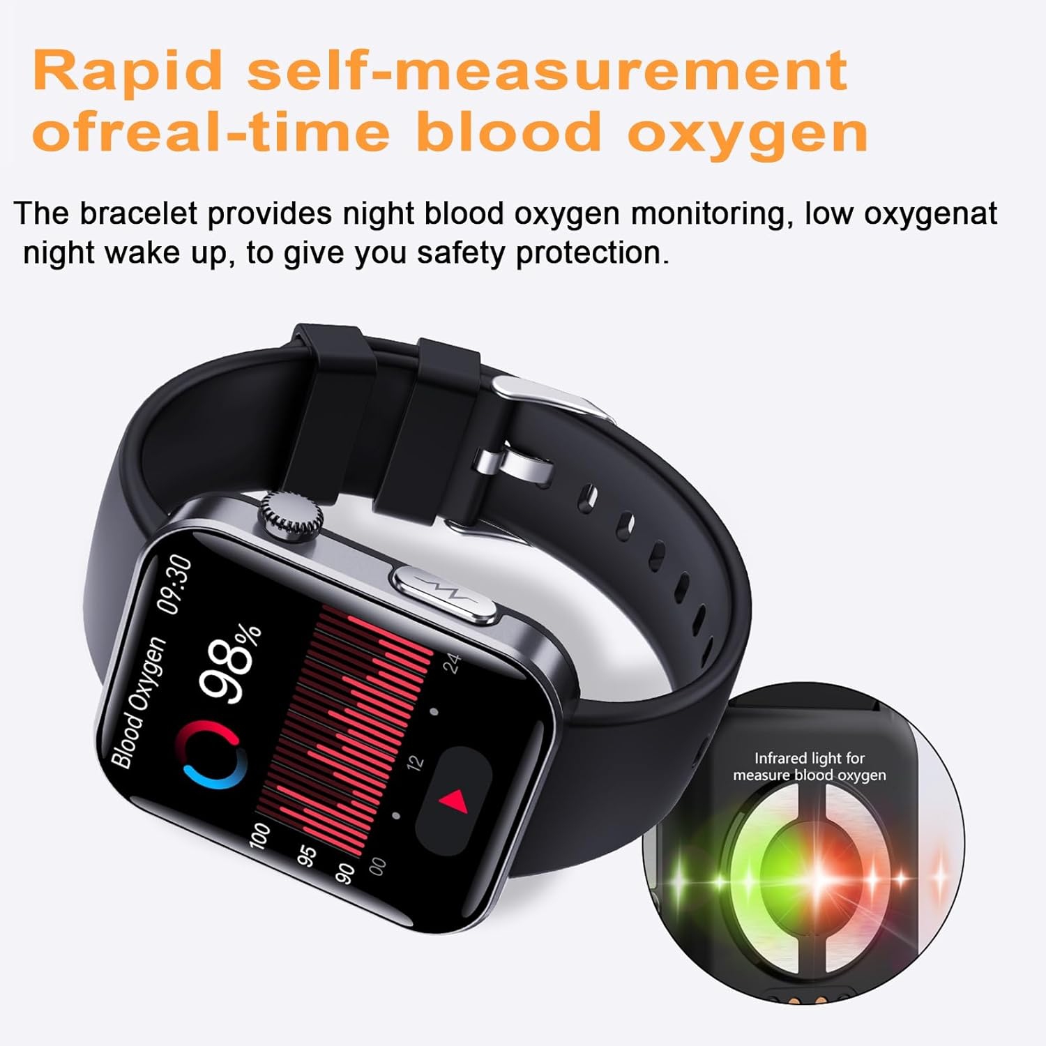 Montre intelligente de 2,1&nbsp;po avec ECG/suivi de l'oxygène sanguin/de la pression, 52 modes de sport, longue autonomie, étanche IP67 - compatible