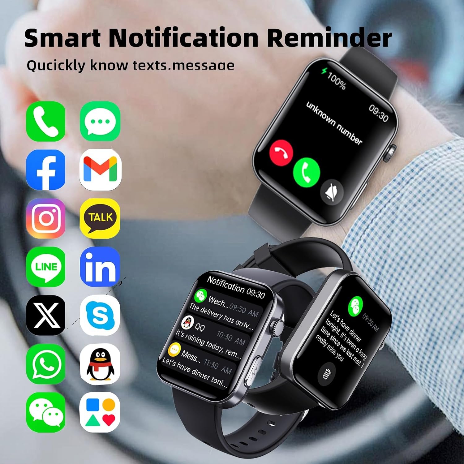 Montre intelligente de 2,1&nbsp;po avec ECG/suivi de l'oxygène sanguin/de la pression, 52 modes de sport, longue autonomie, étanche IP67 - compatible