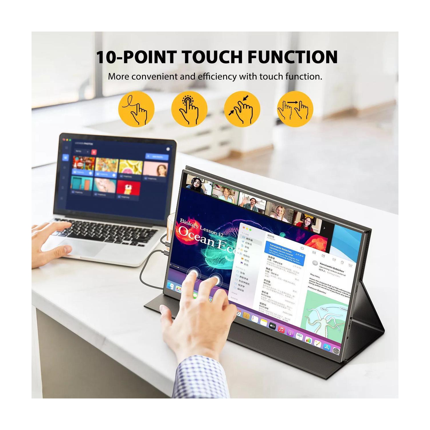 UPERFECT 18.5" 120Hz Touchscreen Portable Monitor 1080P 120Hz Gaming Monitor 1ms FreeSync Ultra Slim HDMI USB C w/VESA