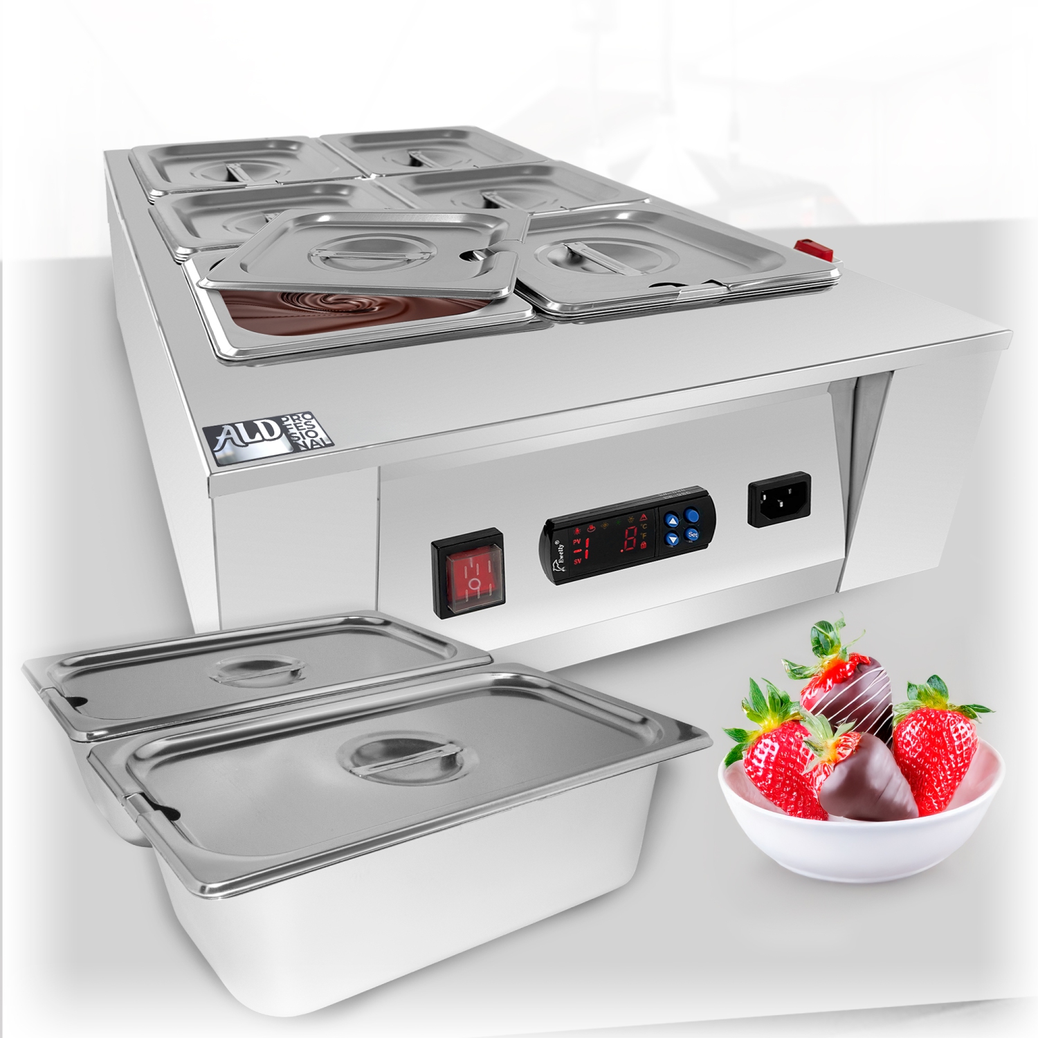 AP-333 Fusible à chocolat | Chauffe-chocolat électrique NUMÉRIQUE | Fondue commerciale en acier inoxydable | 8 casseroles 28,6&nbsp;lb | 110&nbsp;V