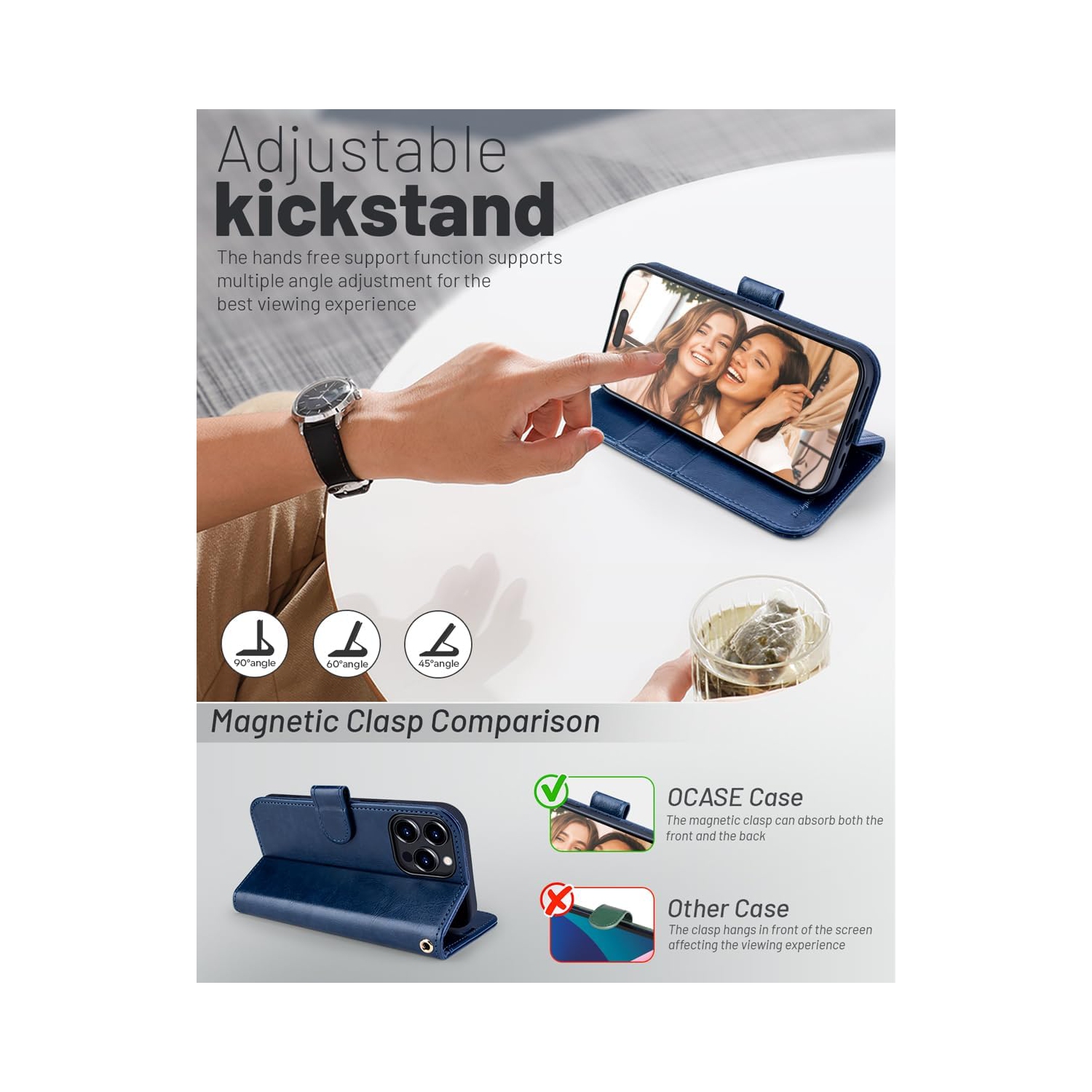 Étui portefeuille pour iPhone 15 Pro Max, étui folio à rabat en cuir PU de qualité supérieure avec fente pour carte, support et fermeture magnétique,