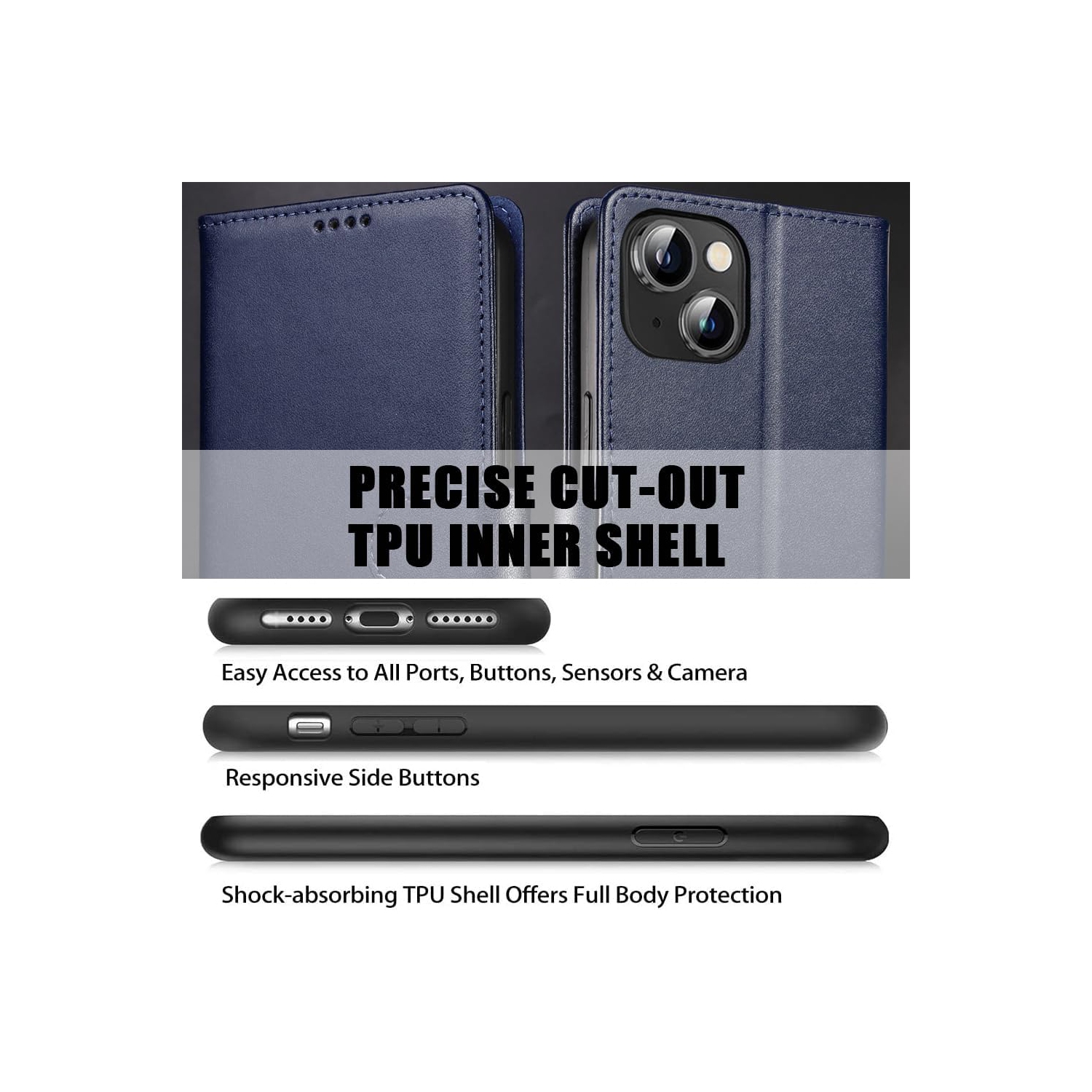 Étui portefeuille pour iPhone 15 Pro Max, étui folio à rabat en cuir PU de qualité supérieure avec fente pour carte, support et fermeture magnétique,