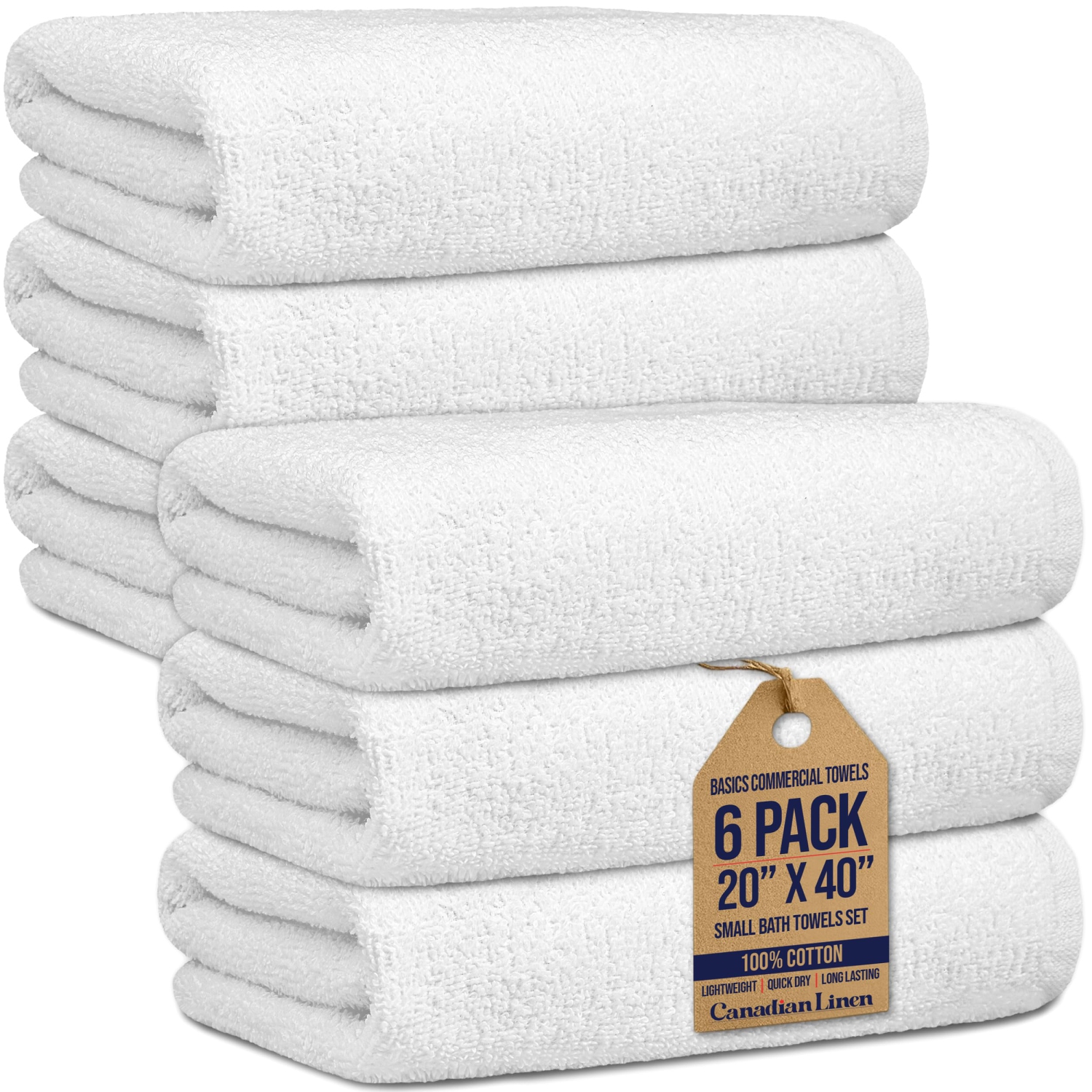 Canadian Linen Basic – Petites serviettes de bain 20 x 40&nbsp;po, léger, séchage rapide, doux, absorbante, coton doux, paq. 6 serviettes de toilette