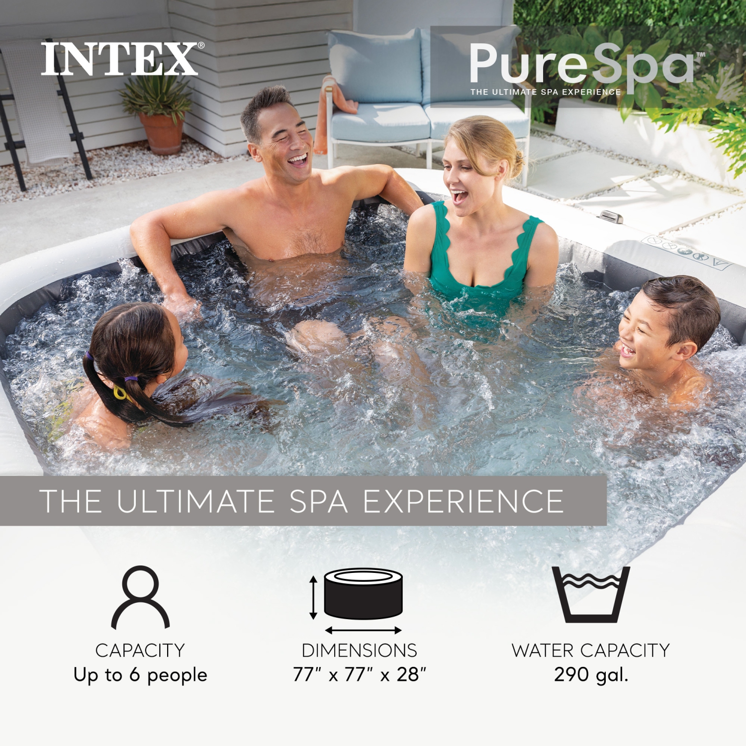 Intex – Ensemble de spa de luxe PureSpa Greystone, 170 jets à bulles avec couvercle, 77 x 28&nbsp;po