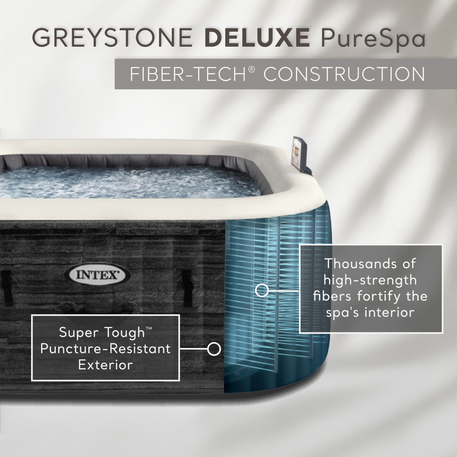 Intex – Ensemble de spa de luxe PureSpa Greystone, 170 jets à bulles avec couvercle, 77 x 28&nbsp;po