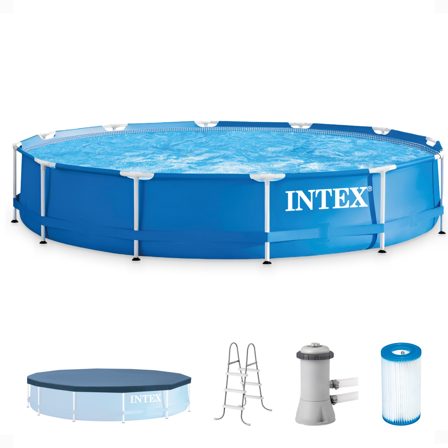 Piscine de 12 pi x 30&nbsp;po avec pompe d'Intex, échelle pour mur de 42&nbsp;po et housse de 12 pi