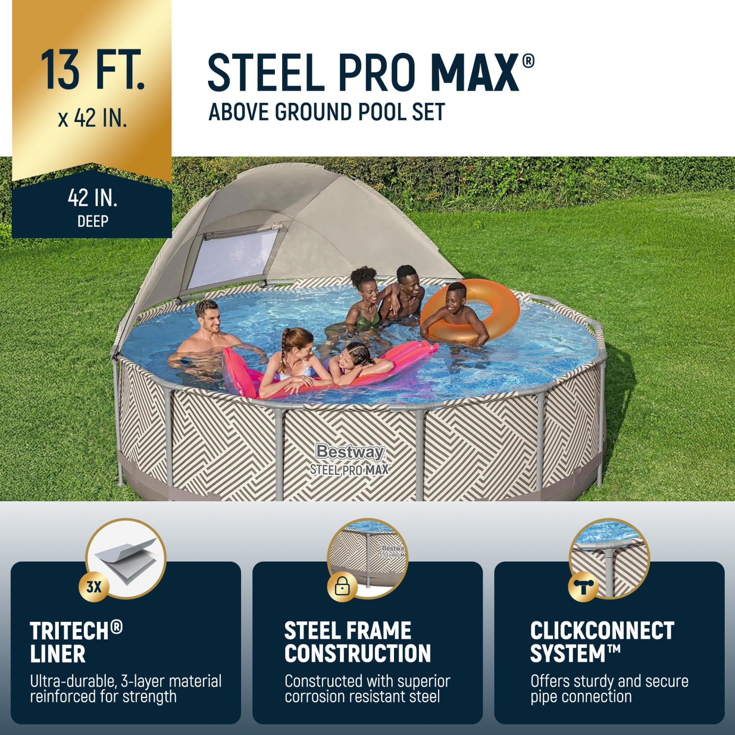 Ensemble de piscine hors-terre ronde 13 pi x 42&nbsp;po Steel Pro MAX de Bestway avec auvent et échelle