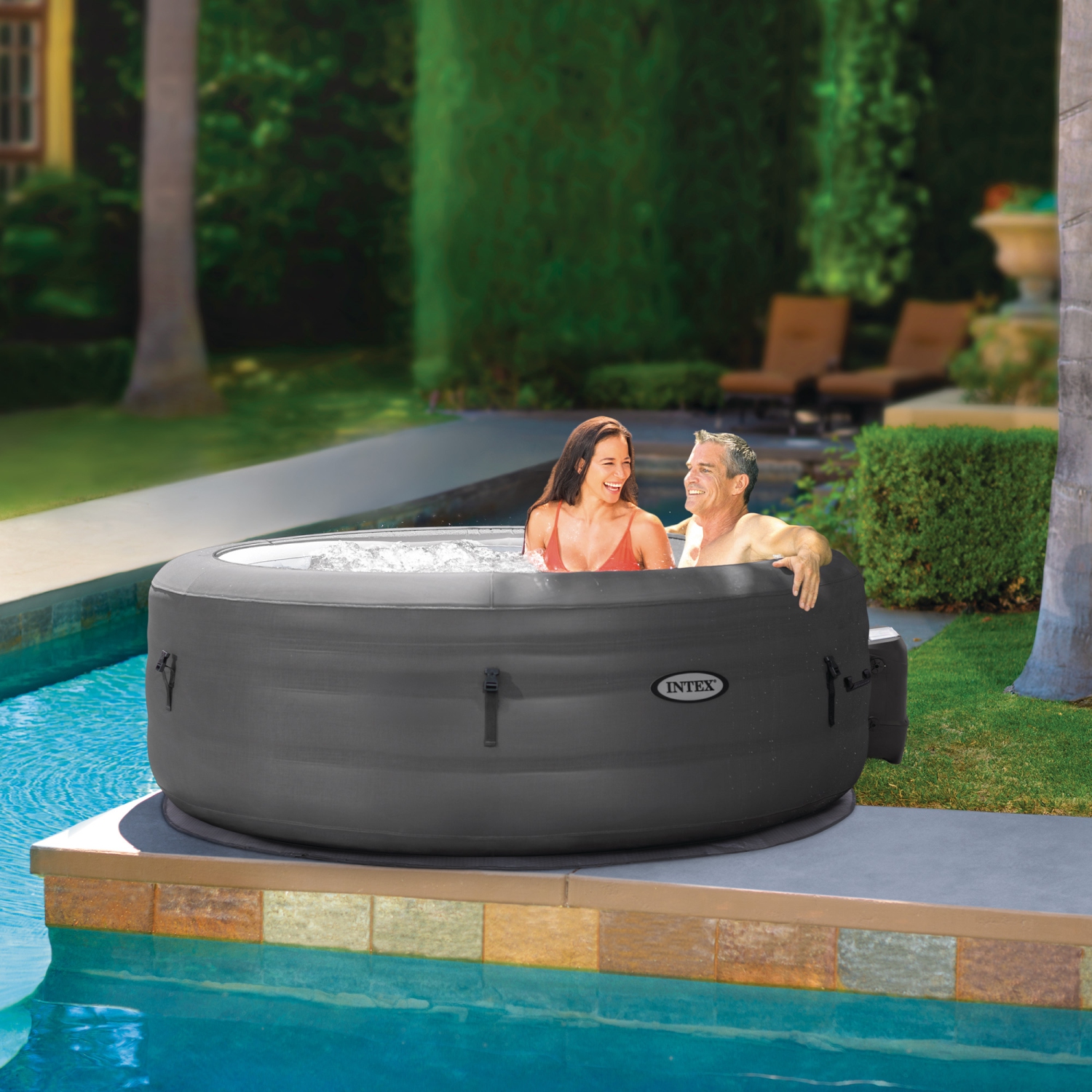 Intex SimpleSpa Bubble Massage 6 Person Inflatable Hot Tub with Energy Cover