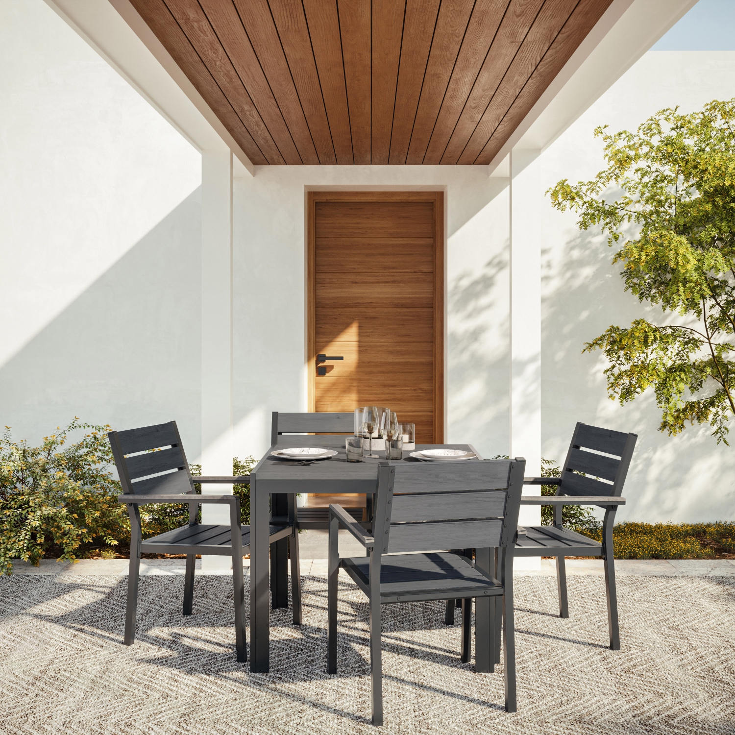 Ensemble de salle à manger d'extérieur 5 pièces en aluminium allant de CorLiving