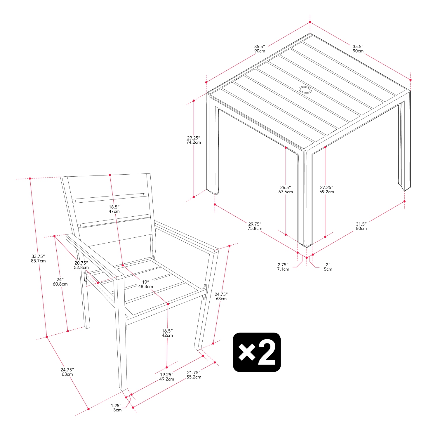 Ensemble de salle à manger d'extérieur 3 pièces en aluminium allant de CorLiving