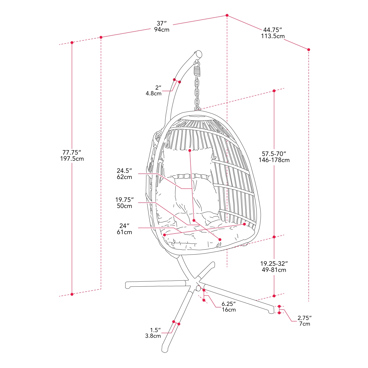 CorLiving Ember Hanging Egg Chair with Cushion