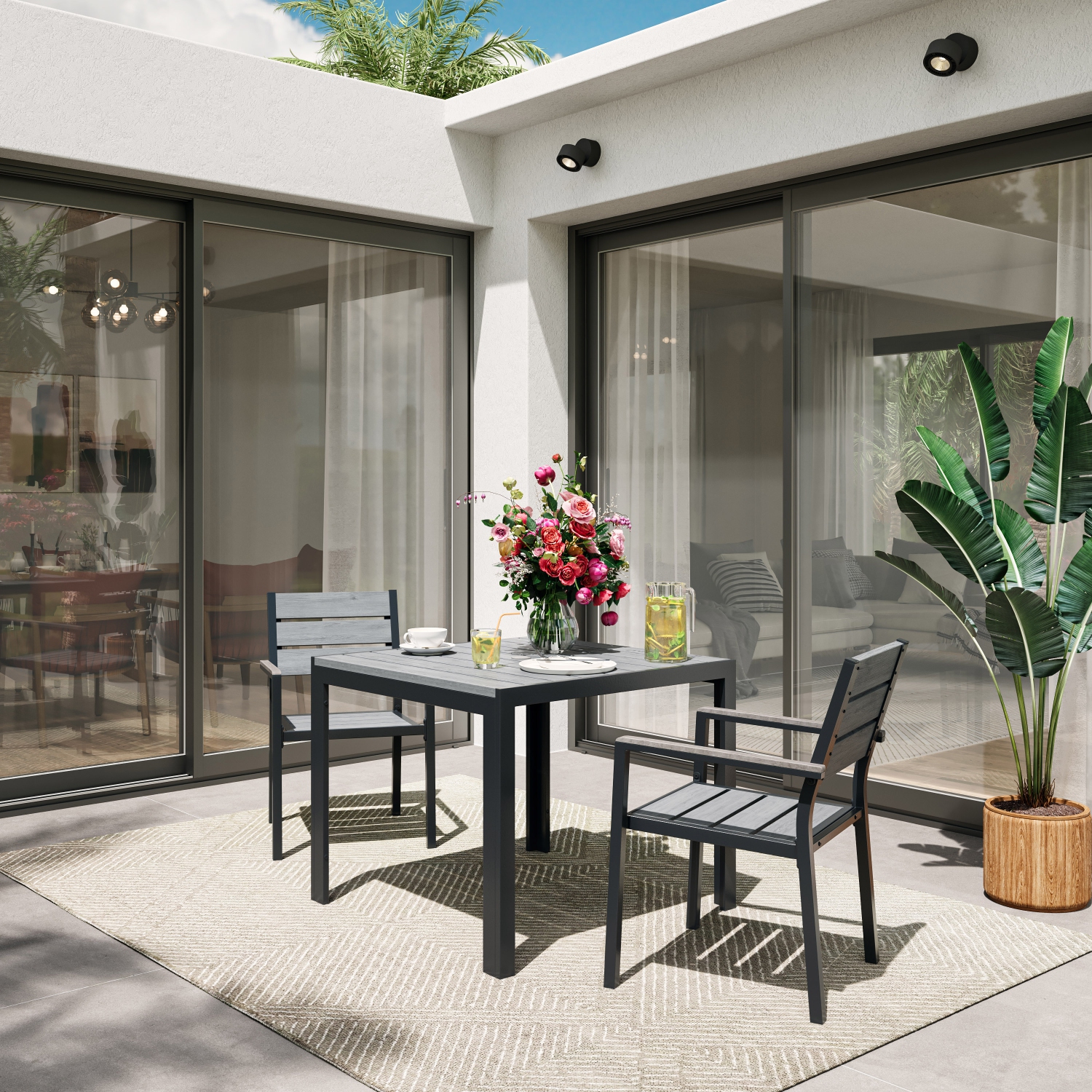 Table à manger carrée d'extérieur en aluminium de CorLiving