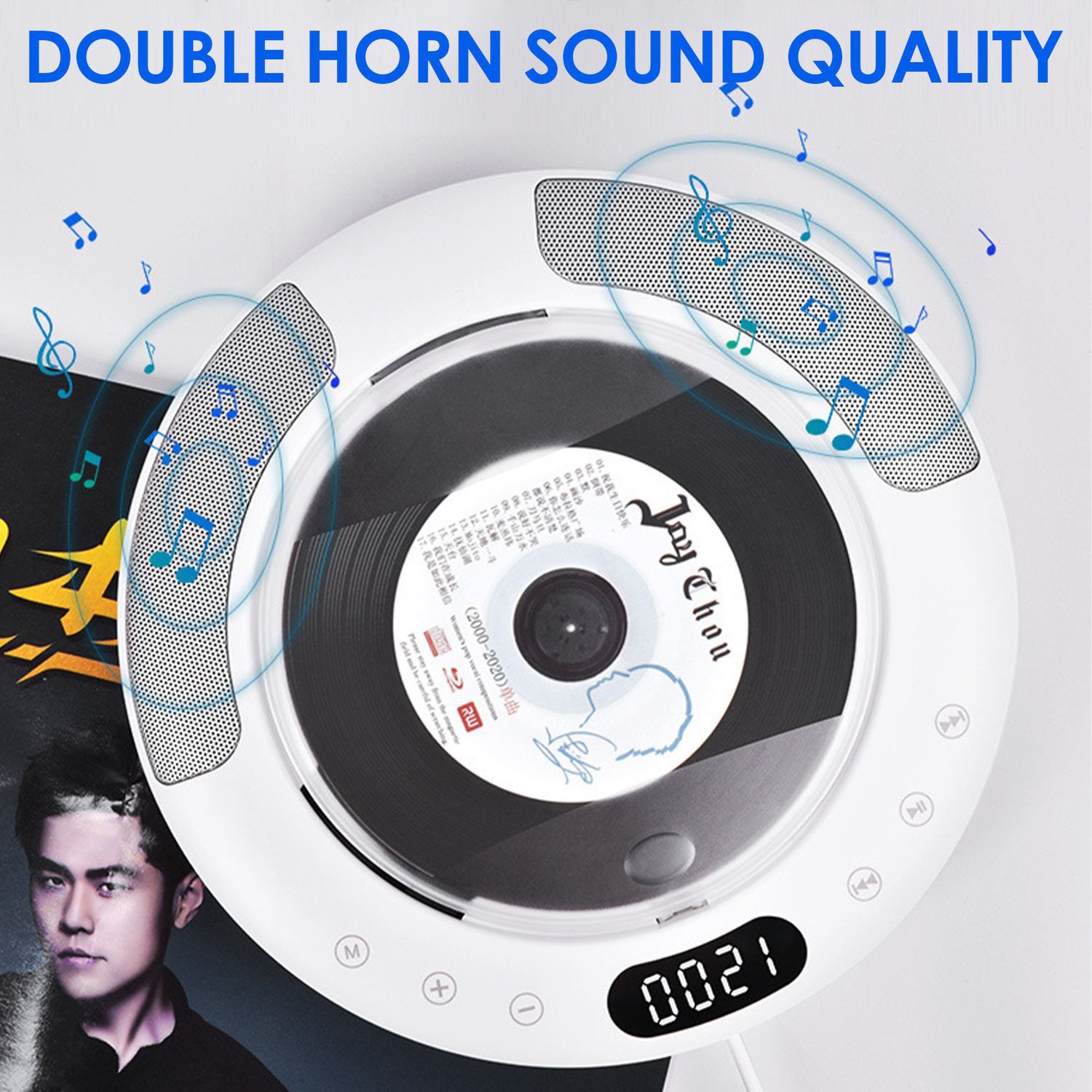 CD Player Portable, Rechargeable CD Player with Built-in Speakers,Bluetooth &FM Radio,Wall CD Player for Home, Car and Outdoors with Remote Control