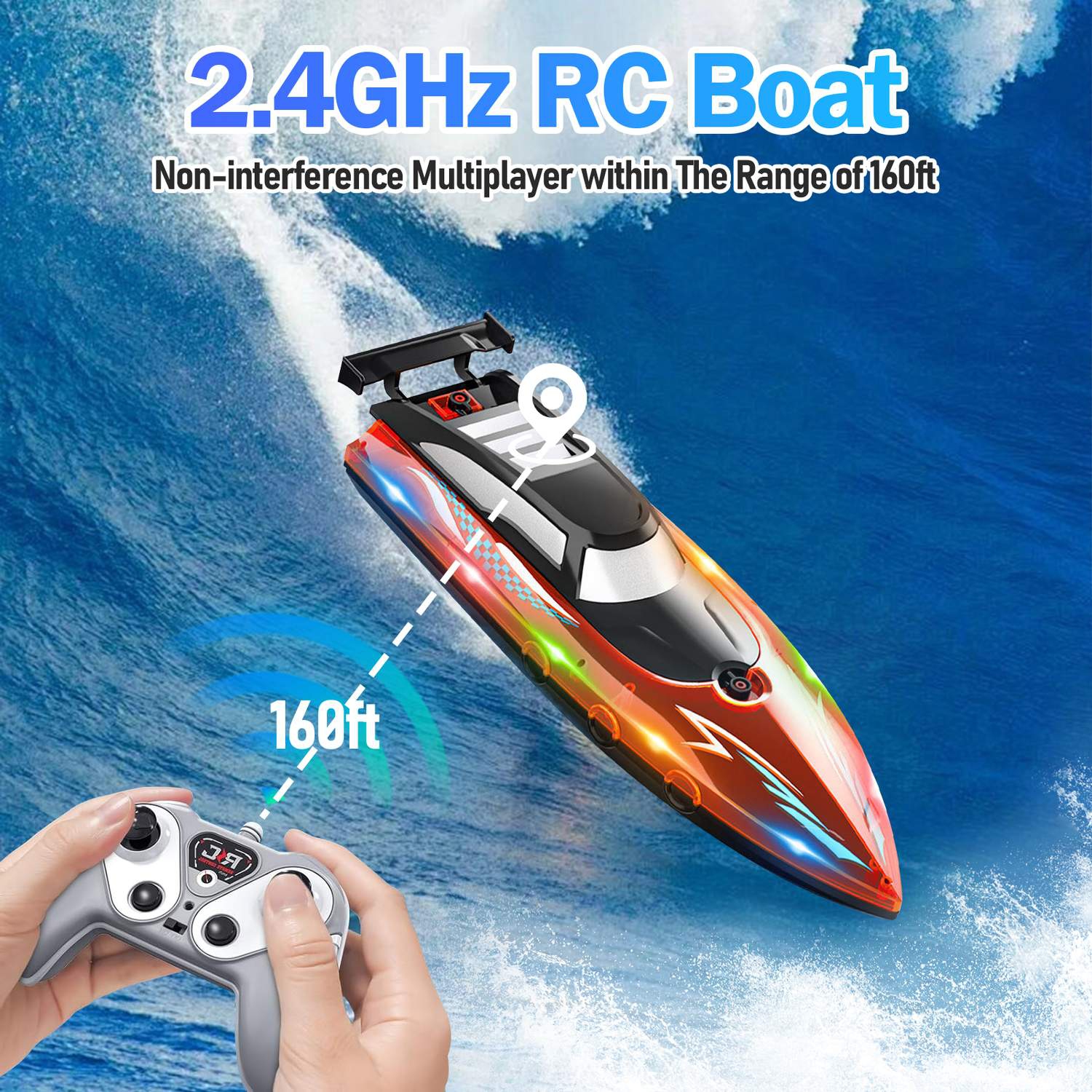 RC Boat Remote Control Boats for Pools Lakes for Boys Girls 4-12 Years（RED)