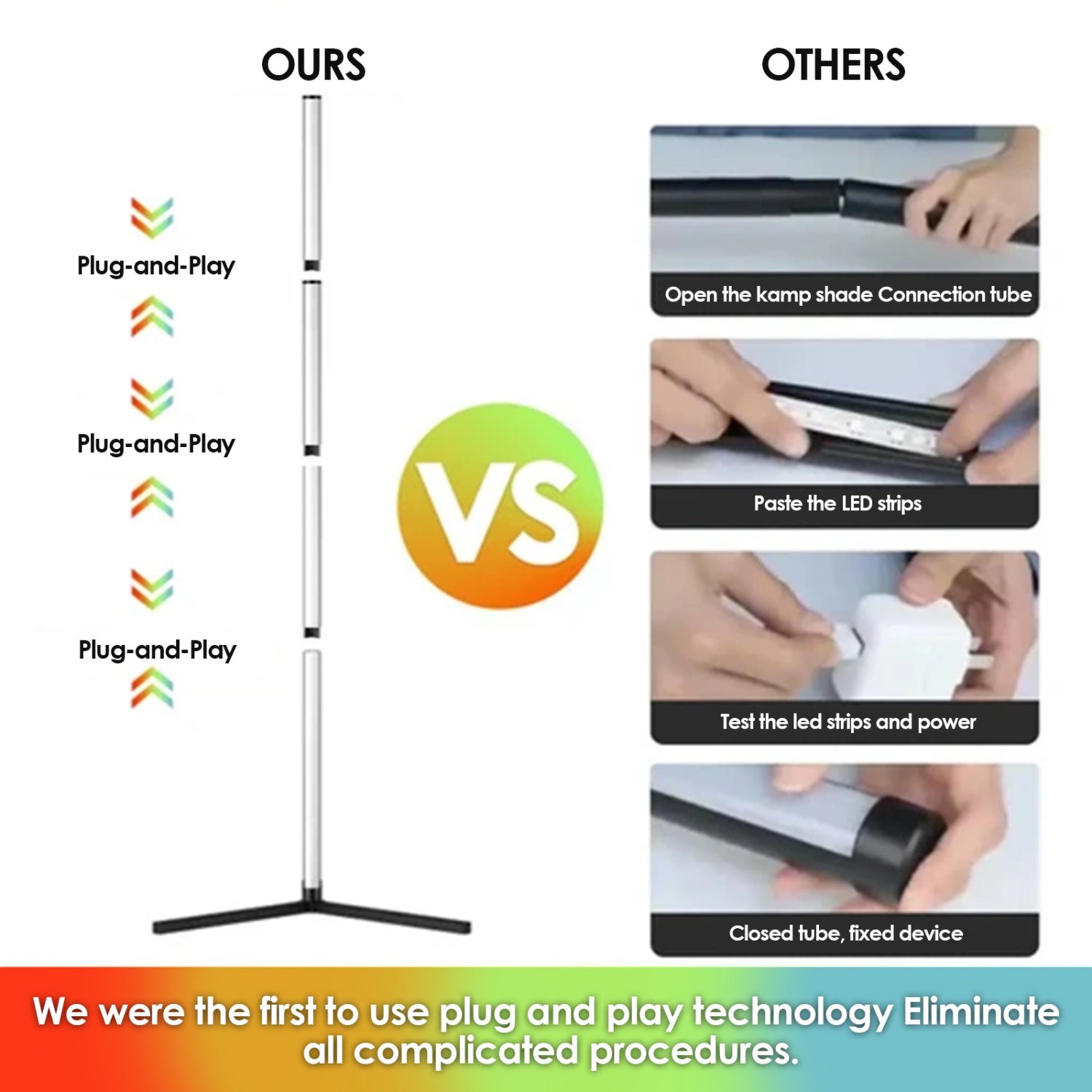 Lampe de plancher d'angle RVB Commande d'APPLICATION Wi-Fi intelligente Éclairage ambiant Décoration de la salle de jeu intérieure（Hauteur