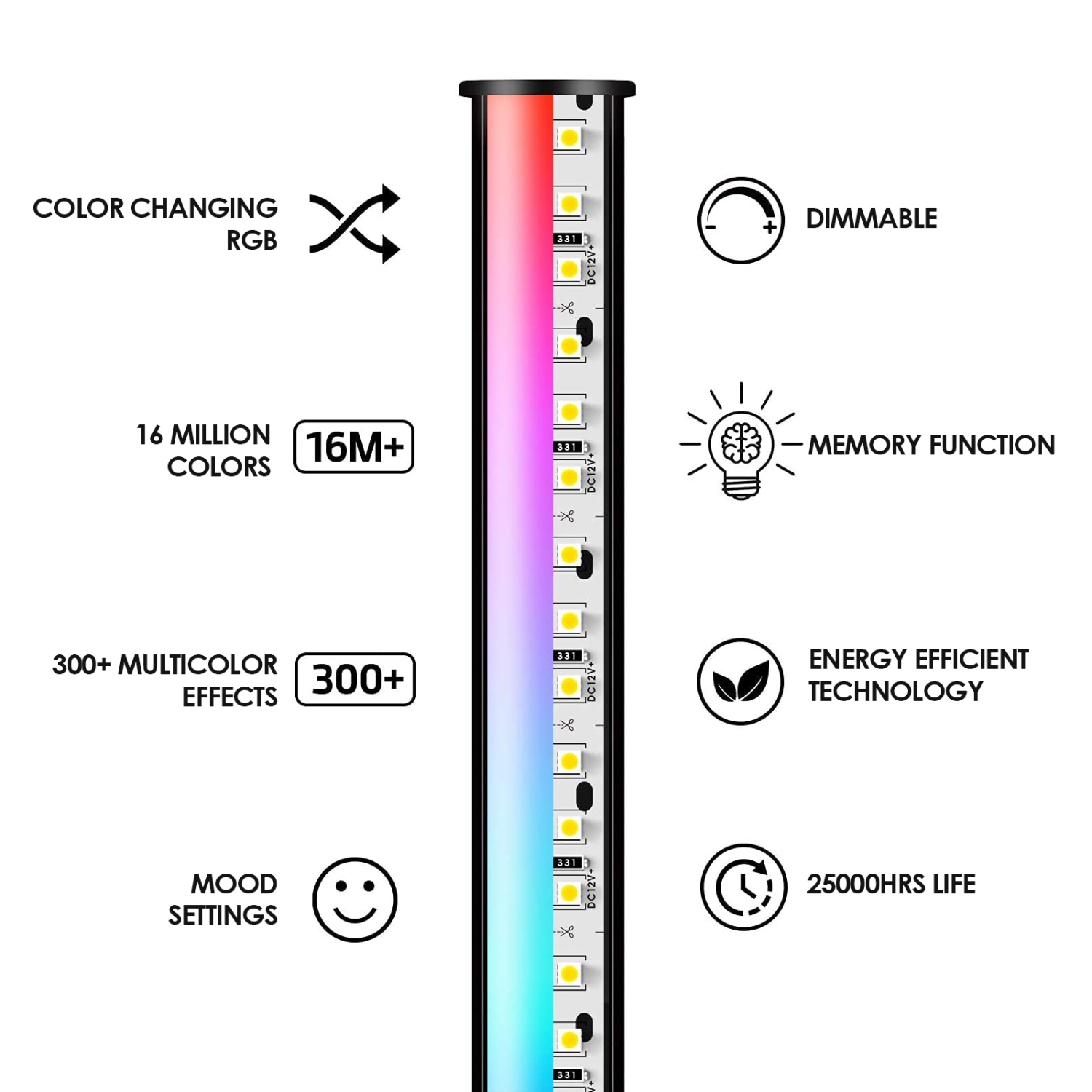 Lampe de plancher d'angle RVB Commande d'APPLICATION Wi-Fi intelligente Éclairage ambiant Décoration de la salle de jeu intérieure（Hauteur