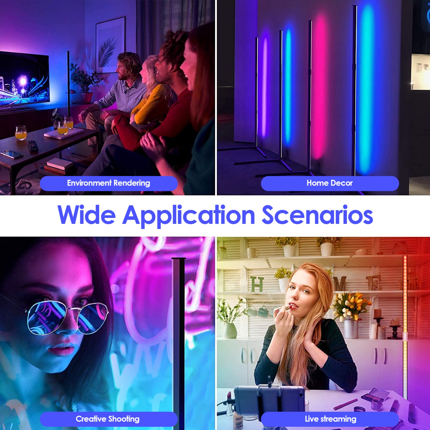 Lampe de plancher d'angle RVB Commande d'APPLICATION Wi-Fi intelligente Éclairage ambiant Décoration de la salle de jeu intérieure（Hauteur