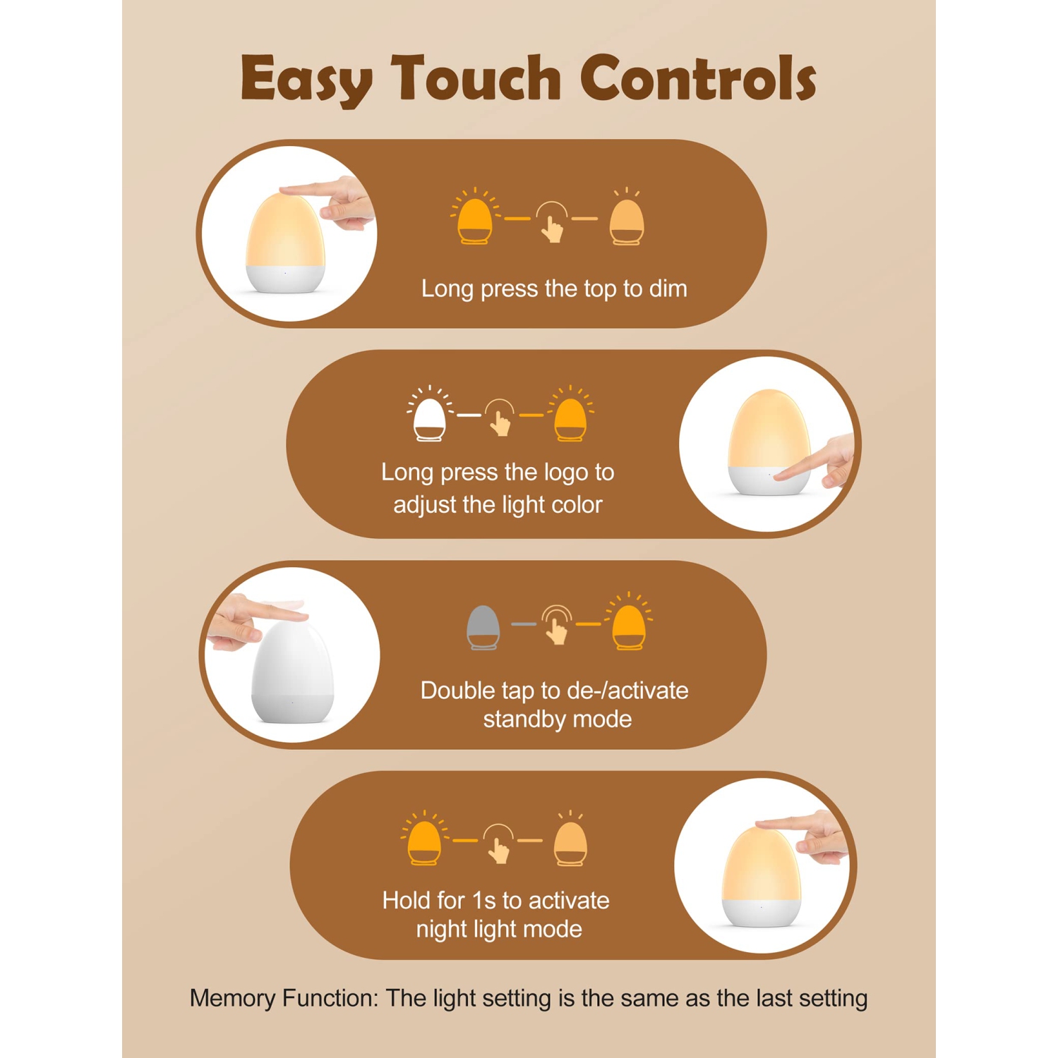 Veilleuse pour enfants rechargeable avec tapis de recharge stable et veilleuse en forme d'oeuf pour l'allaitement de la chambre de bébé