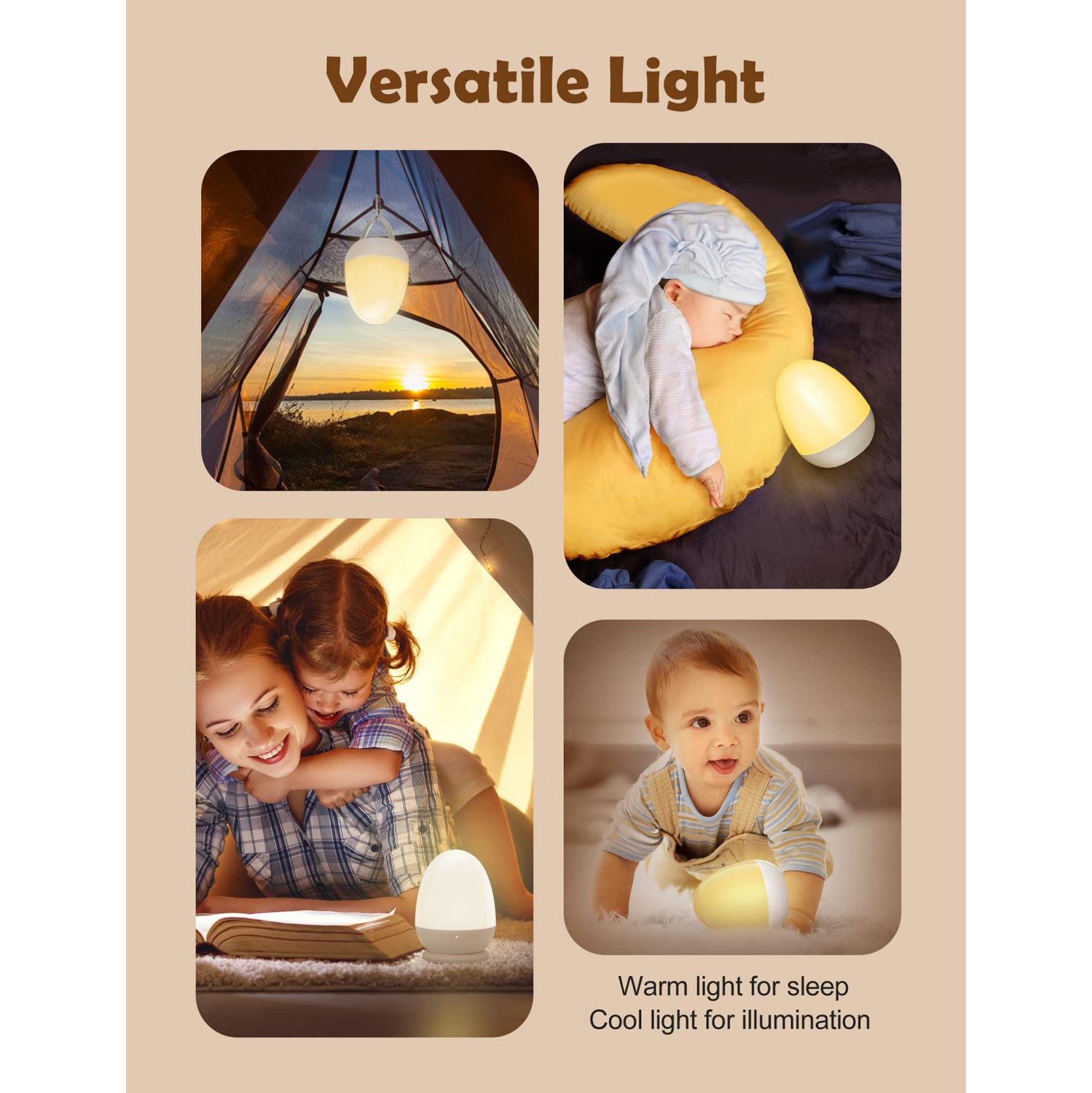 Veilleuse pour enfants rechargeable avec tapis de recharge stable et veilleuse en forme d'oeuf pour l'allaitement de la chambre de bébé
