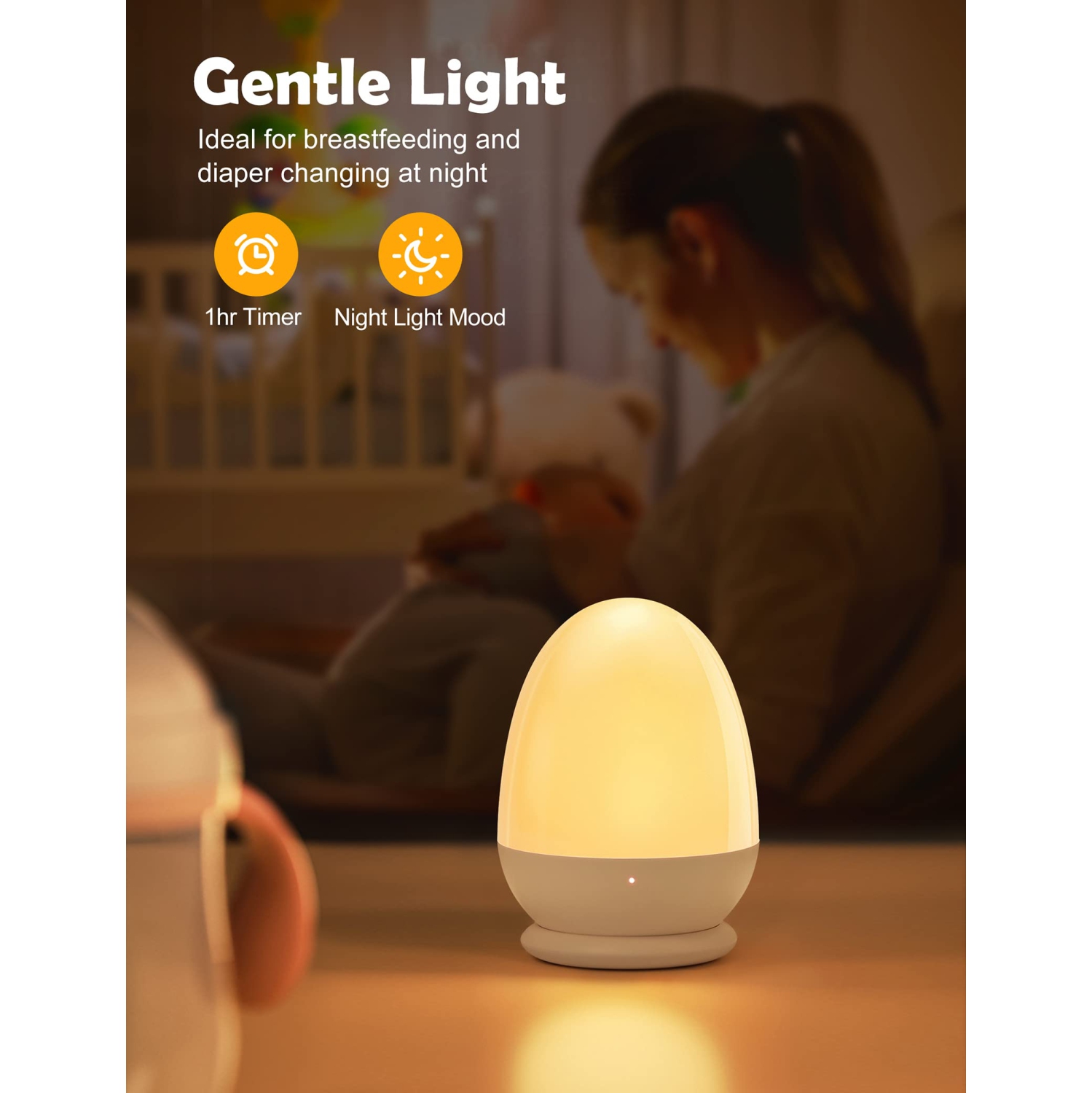 Veilleuse pour enfants rechargeable avec tapis de recharge stable et veilleuse en forme d'oeuf pour l'allaitement de la chambre de bébé