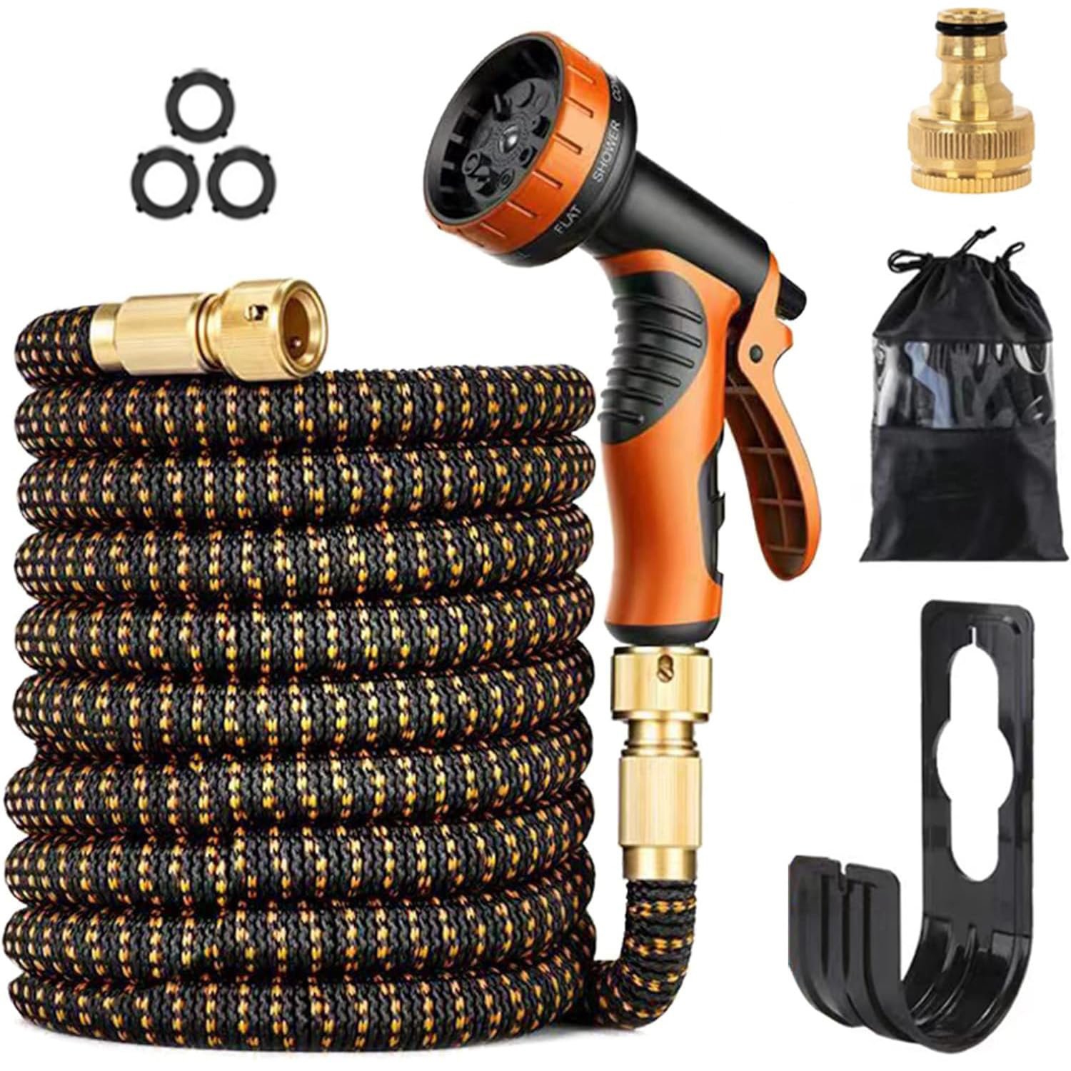 50FT Expandable Garden Hose, Flexible Expandable Garden Hose with 10 Functions Spray Nozzle, with 3/4" 1/2" Connectors, Durable Latex Water Pipe