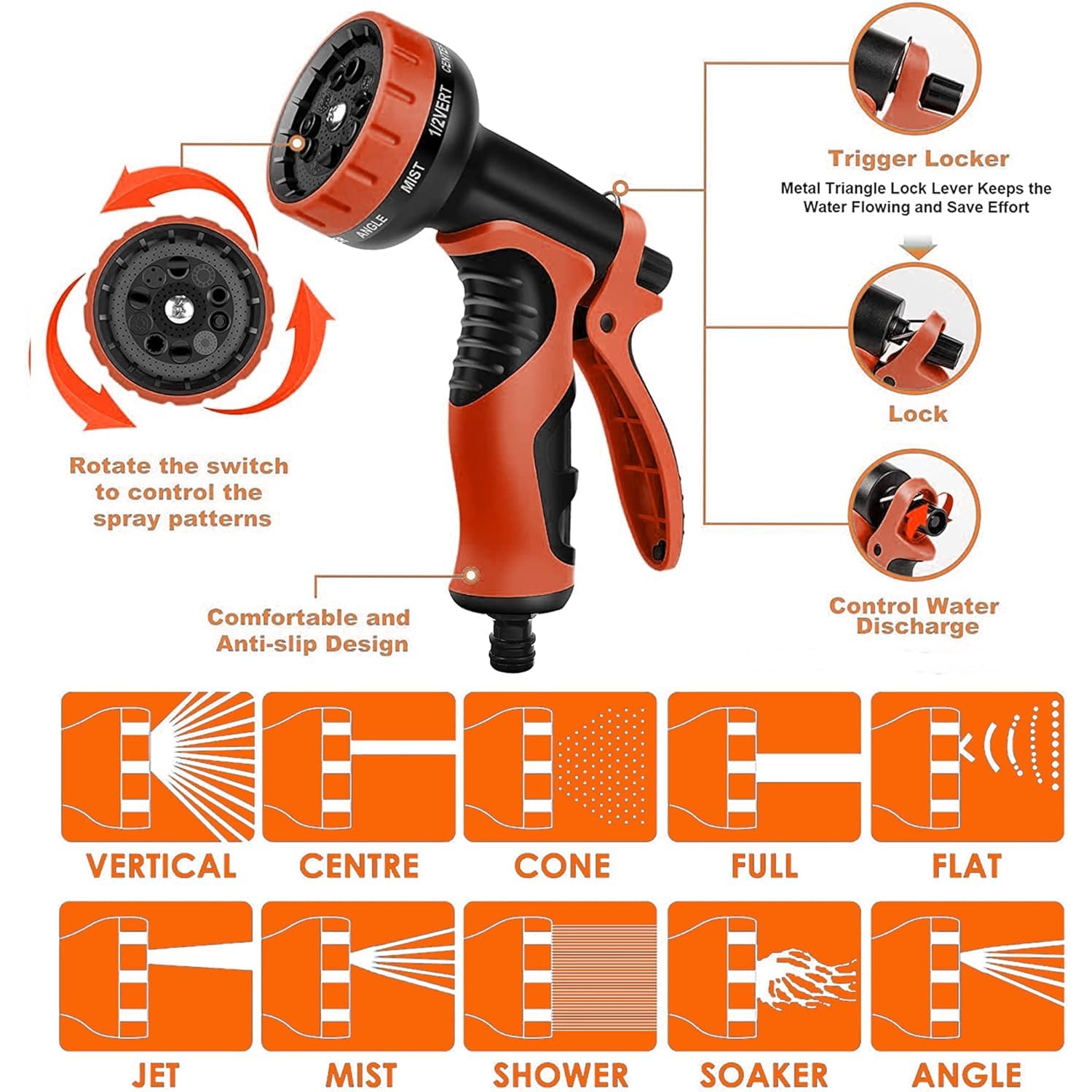 50FT Expandable Garden Hose, Flexible Expandable Garden Hose with 10 Functions Spray Nozzle, with 3/4" 1/2" Connectors, Durable Latex Water Pipe