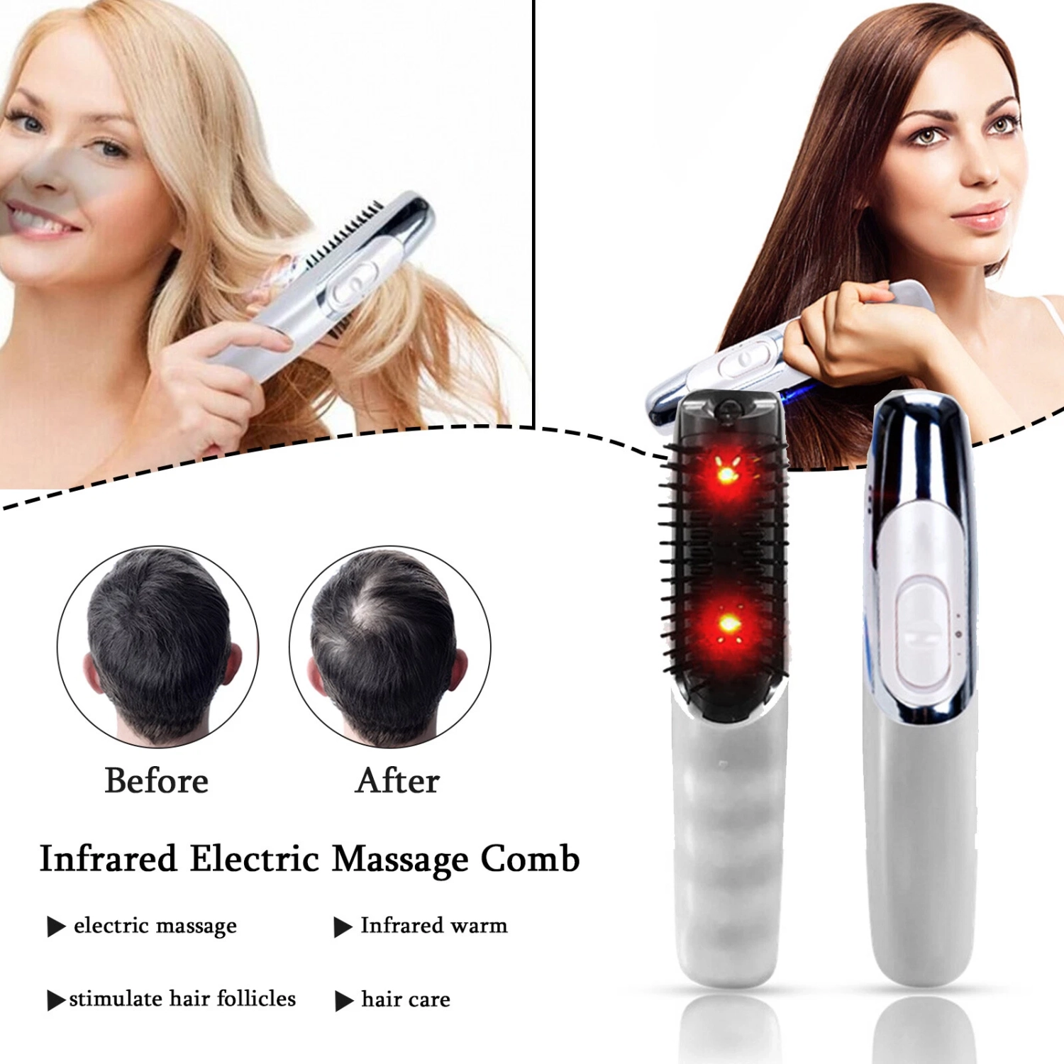 Electric Head Massager Infrared Massage Comb Brush Scalp Vibrating Hair Care