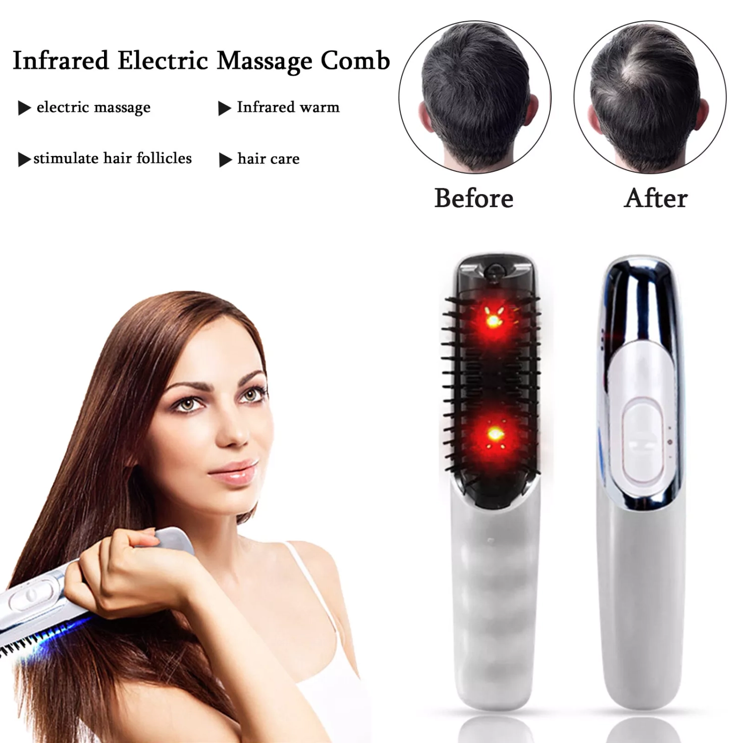 Electric Head Massager Infrared Massage Comb Brush Scalp Vibrating Hair Care