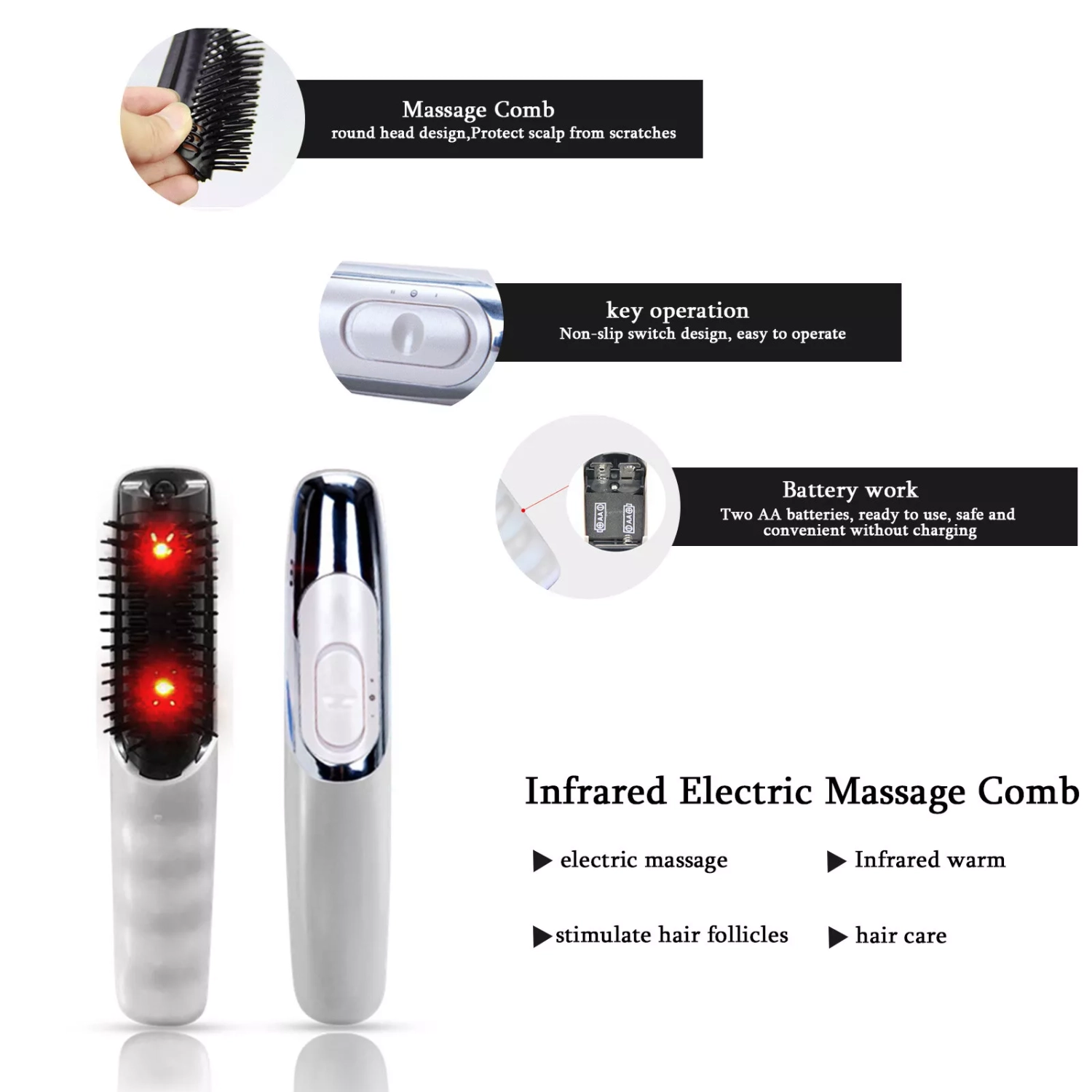 Electric Head Massager Infrared Massage Comb Brush Scalp Vibrating Hair Care