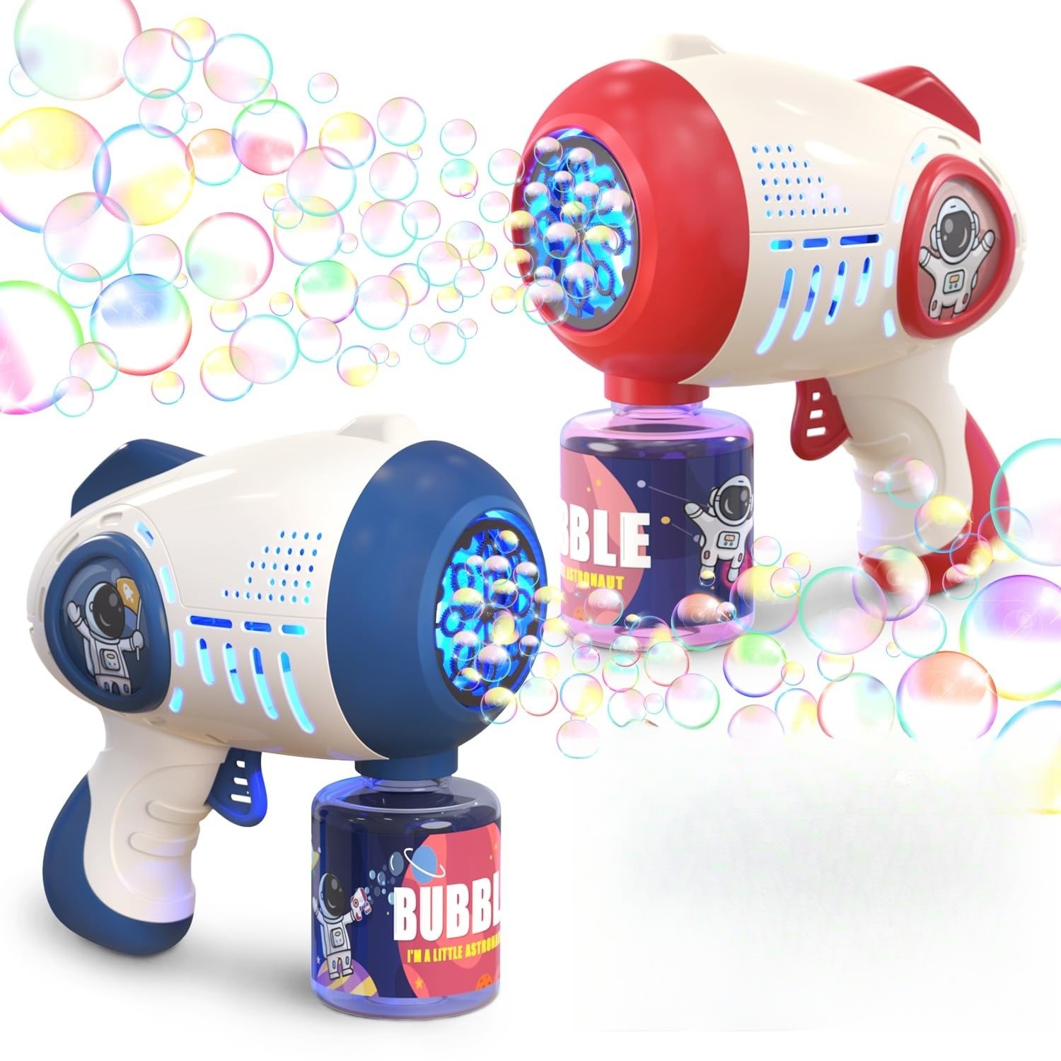 2-Pack Electric Bubble Gun, 8-Hole Light-Up Bubble Machine, Summer Outdoor Toy & Birthday Party Gift