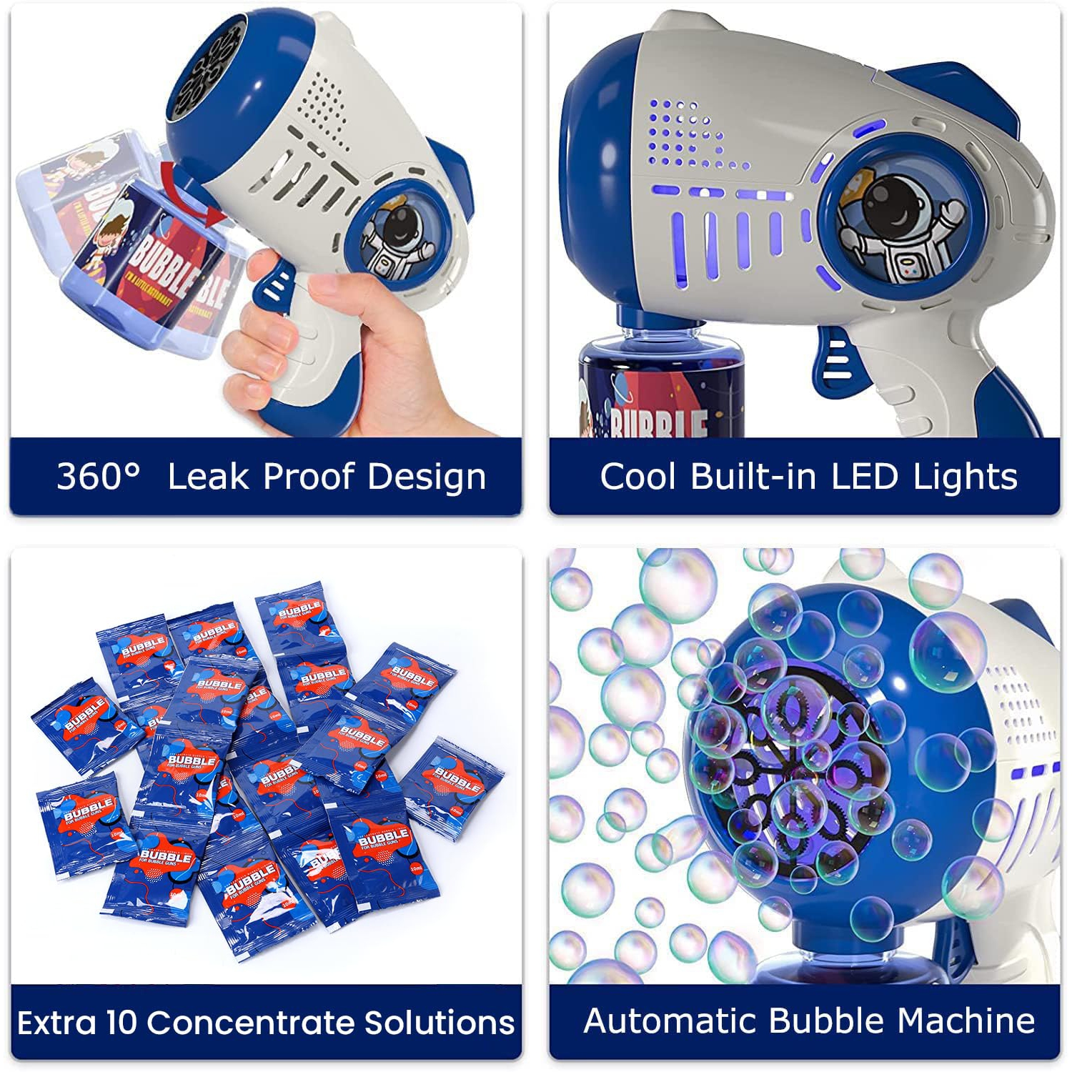 2-Pack Electric Bubble Gun, 8-Hole Light-Up Bubble Machine, Summer Outdoor Toy & Birthday Party Gift