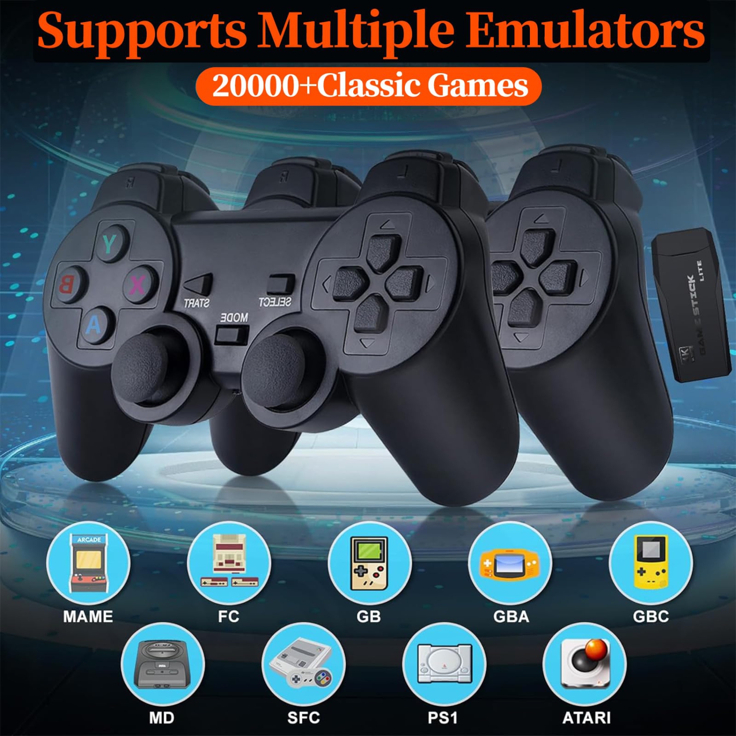 Console de jeu rétro sans fil avec plus de 20 000 jeux intégrés, sortie HDMI 4K et deux manettes de 2,4 GHz