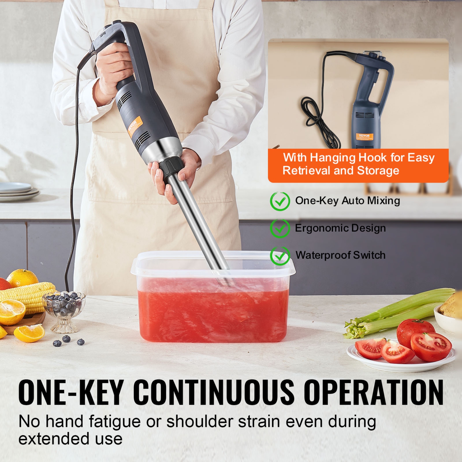 VEVOR 350W Commercial Immersion Blender, Heavy Duty Hand Mixer, 16 inch Stepless Variable Speed Mixer with Stainless Steel Blade, Multi-Purpose