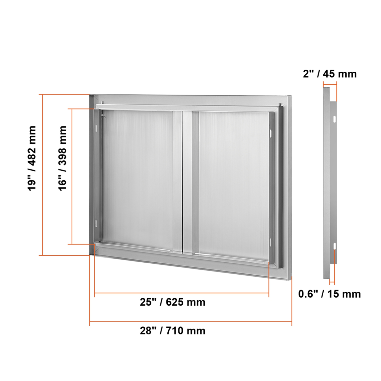 VEVOR 28W x 19H Inch BBQ Access Door, Double Outdoor Kitchen Door, Stainless Steel Flush Mount Door, Wall Vertical Door with Recessed Handles , for