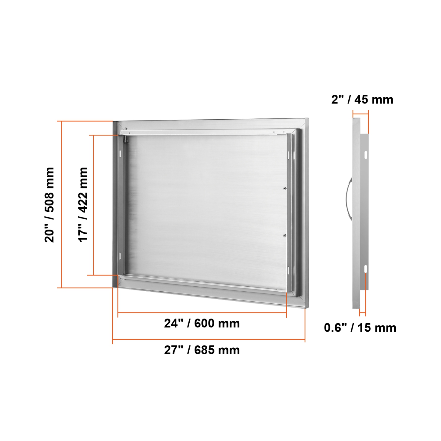 VEVOR 27W x 20H Inch BBQ Access Door, Single Outdoor Kitchen Door, Stainless Steel Flush Mount Door, Wall Vertical Door with Handle, for BBQ