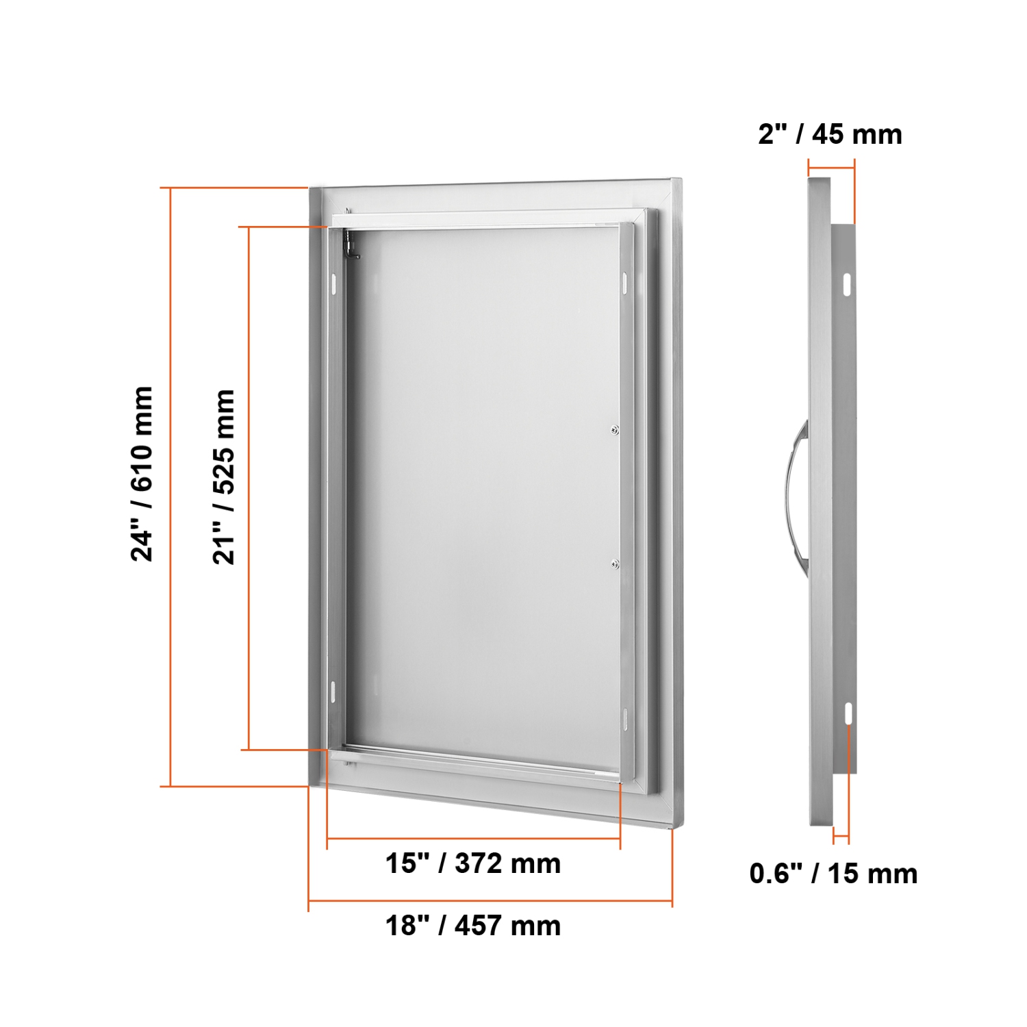 VEVOR 18W x 24H Inch BBQ Access Door, Single Outdoor Kitchen Door, Stainless Steel Flush Mount Door, Wall Vertical Door with Handle, for BBQ